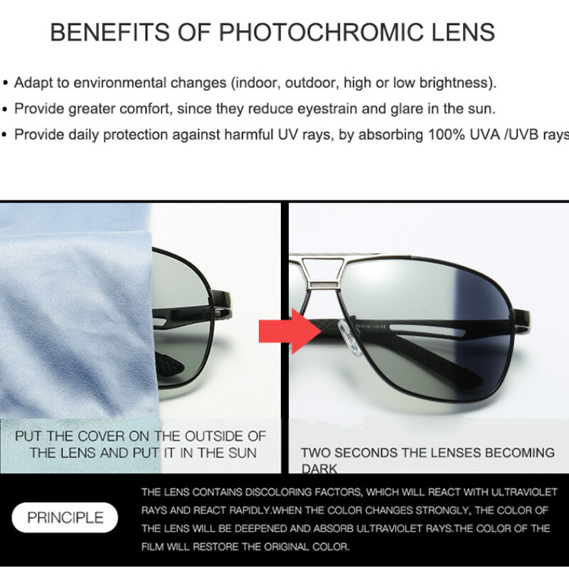 HD Polarized Photochromic Sunglasses Men Chameleon Driving Sport Glasses Eyewear