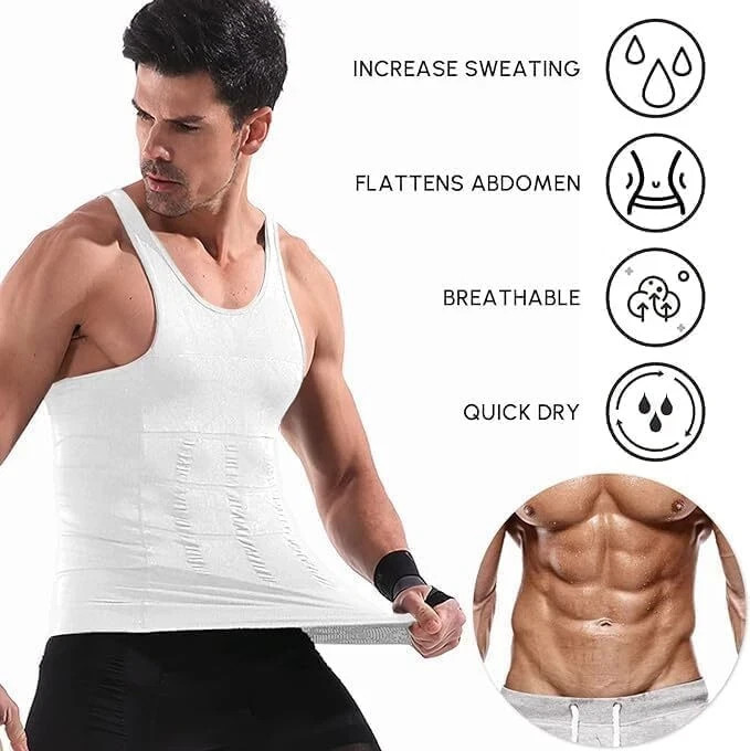 Mens Slimmings Body Shaper Belly Chest Compression Vest Girdle T-Shirt Tank Top