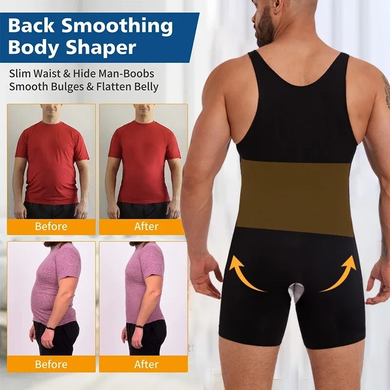 Men Shapewear Tummy Control Full Body Shaper Compression Slim Bodysuit Jumpsuits