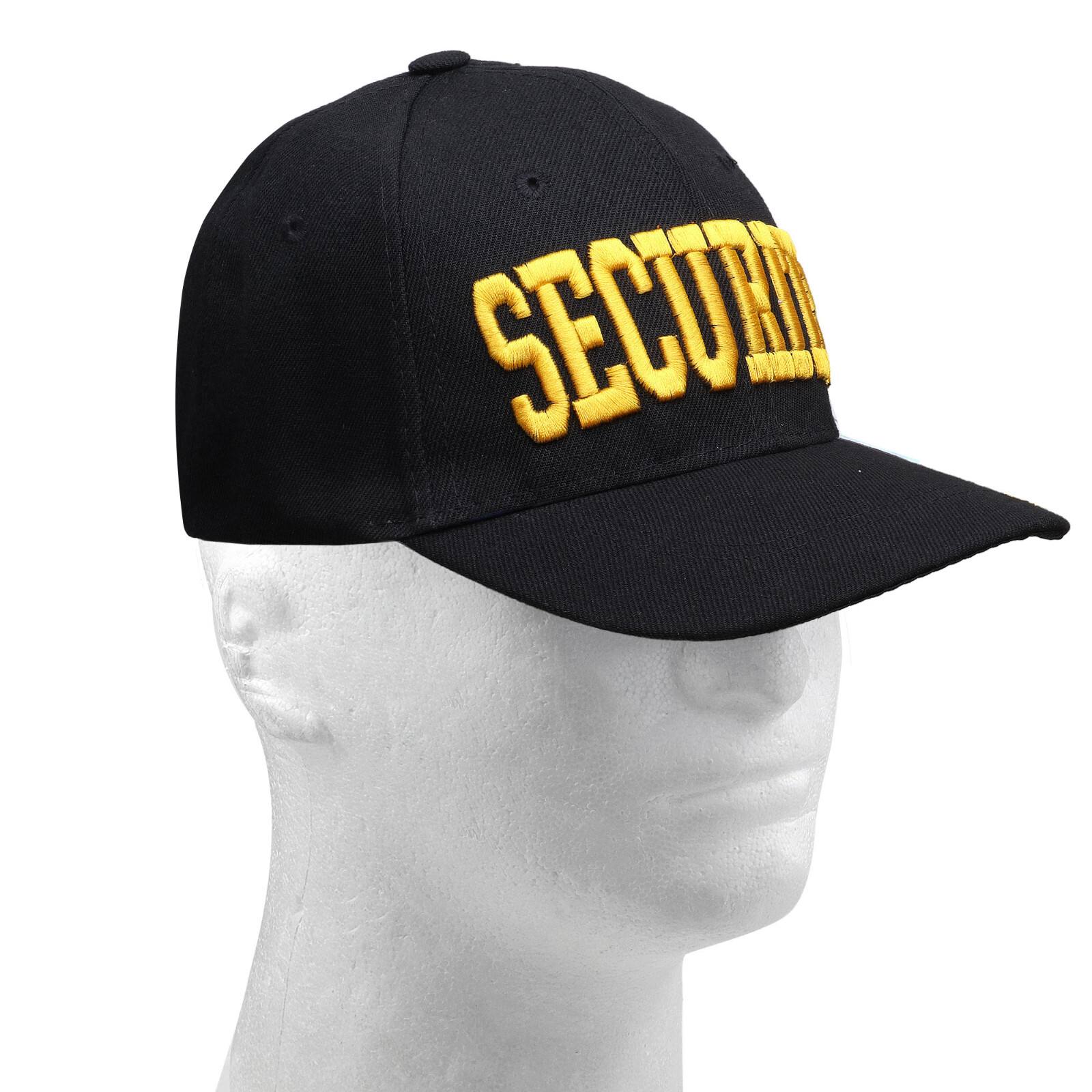 Security Hat Baseball Cap Gold White Embroidery Front Bill Back Adjustable Size