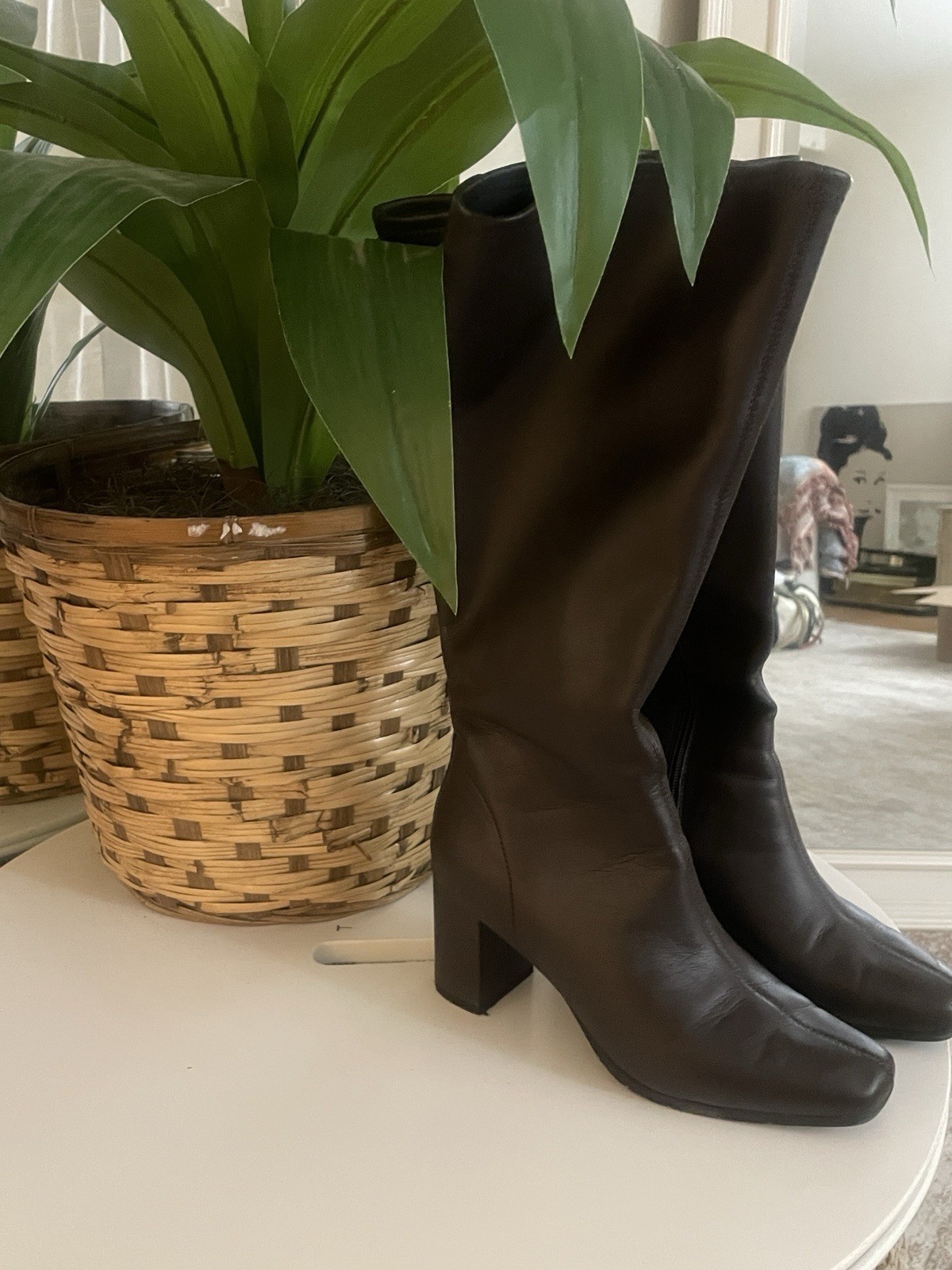 Aerosoles Women’s Black Knee High Riding Boots Square Toe Zip Synthetic Rubber 9