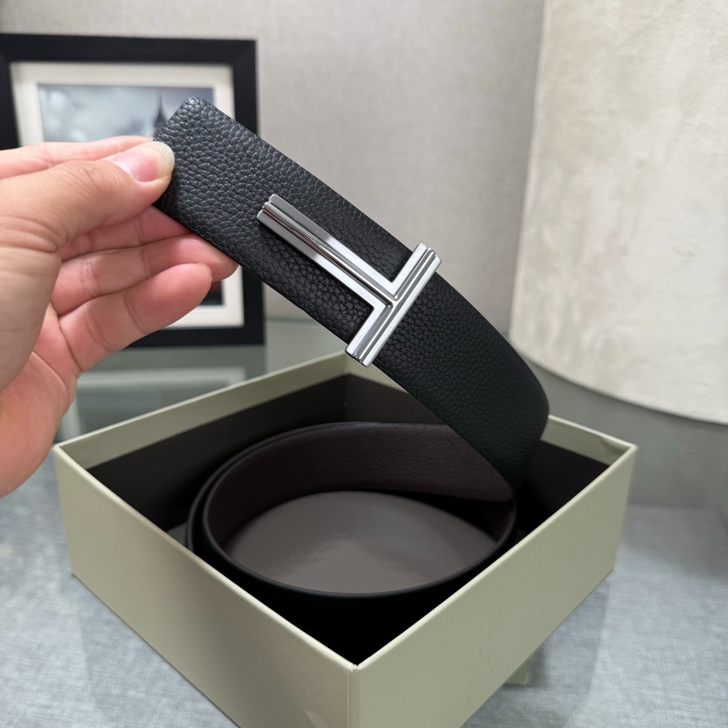 Authentic Tom Ford Reversible Leather T-Buckle Belt Luxury Designer Fashion