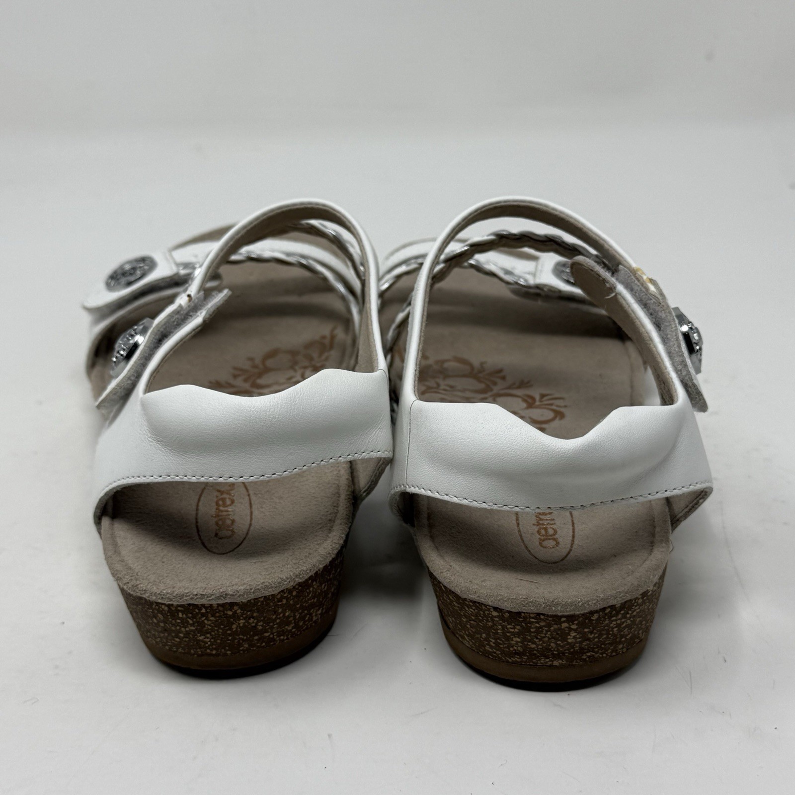 Aetrex Julian Sandals Womens 7 White Leather Woven Casual Comfort Orthotic Shoes