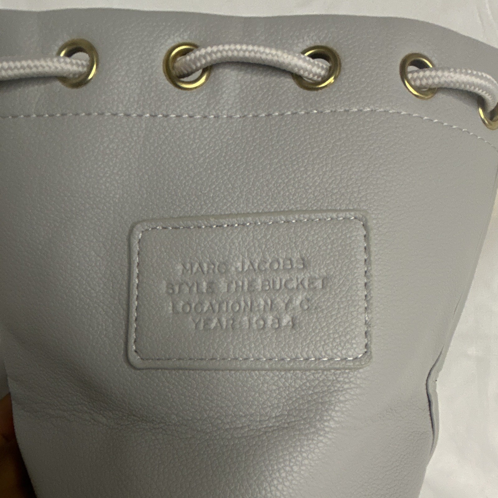 Marc Jacobs Gray Small Drawstring Bucket Crossbody Bag Gold Hardware Strap