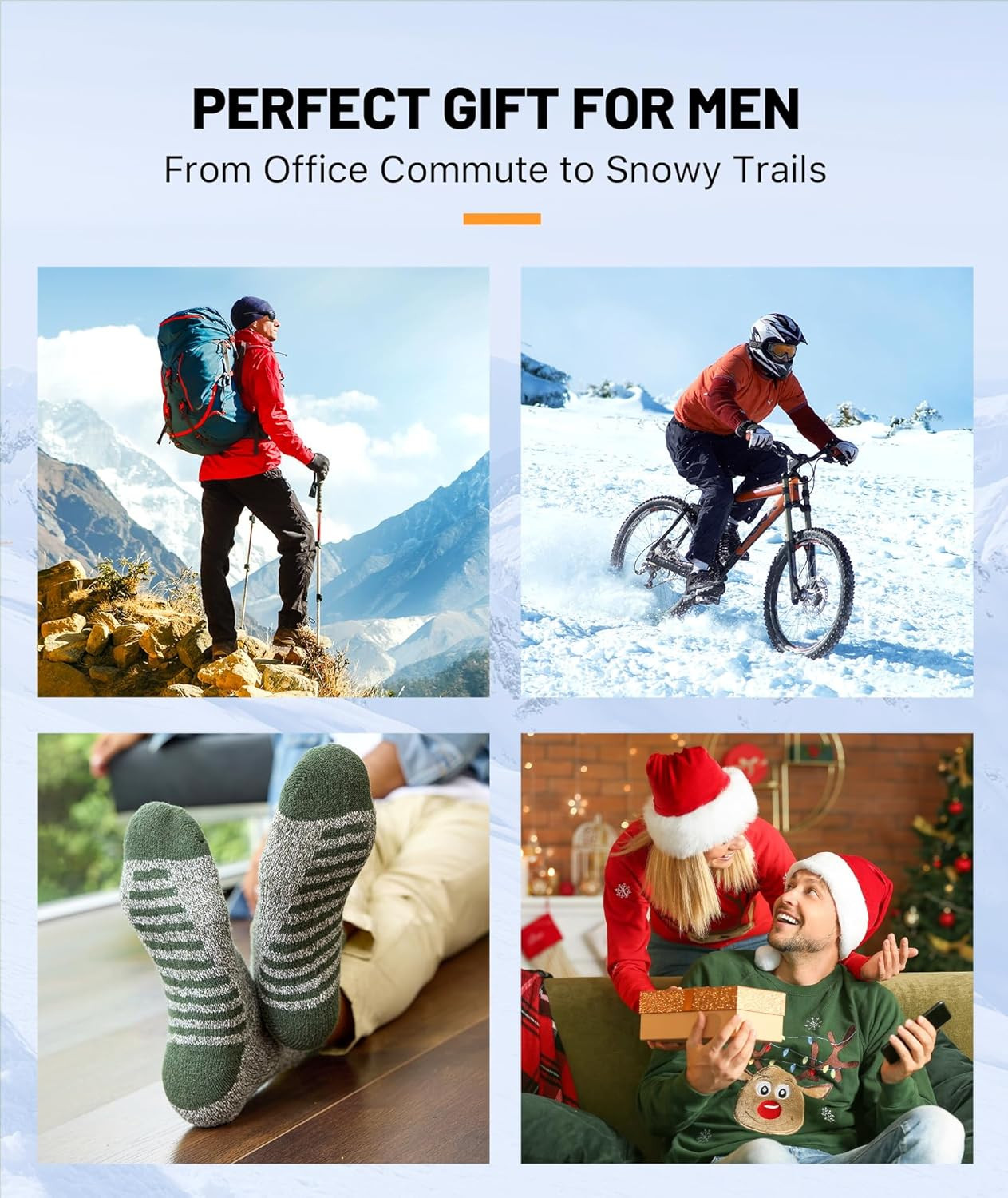Merino Wool Socks for Men, 5 Pairs Thermal Warm Hiking Super Thick Crew Work Cus