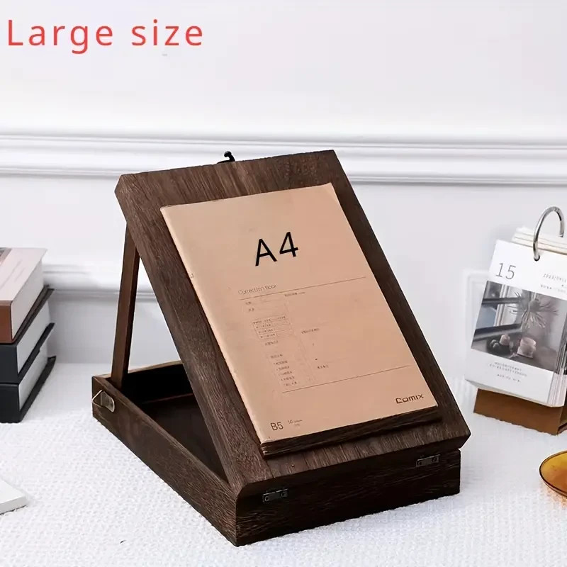Handmade Wooden Artist Messenger Bag Brush Storage Box Deep Brown 9.65×7.48in