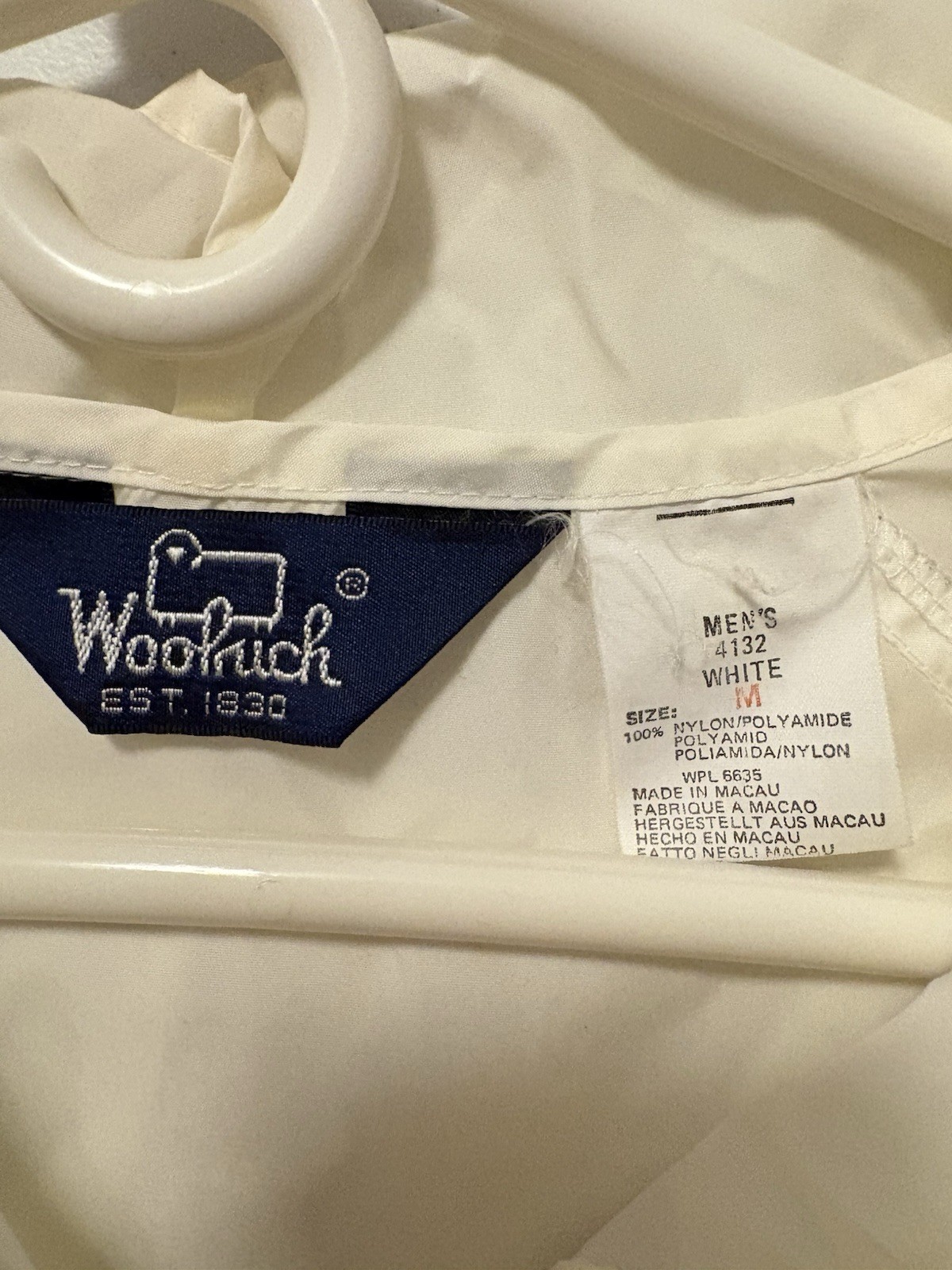 Vintage Woolrich Mens White/Blue Colorblock Hooded Zip Windbreaker Jacket Size M