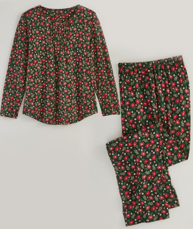 NEW Plus Sz 2X Green Holly Christmas Holiday 2 Pc Pajama Lounge 2 Pc Set BLAIR