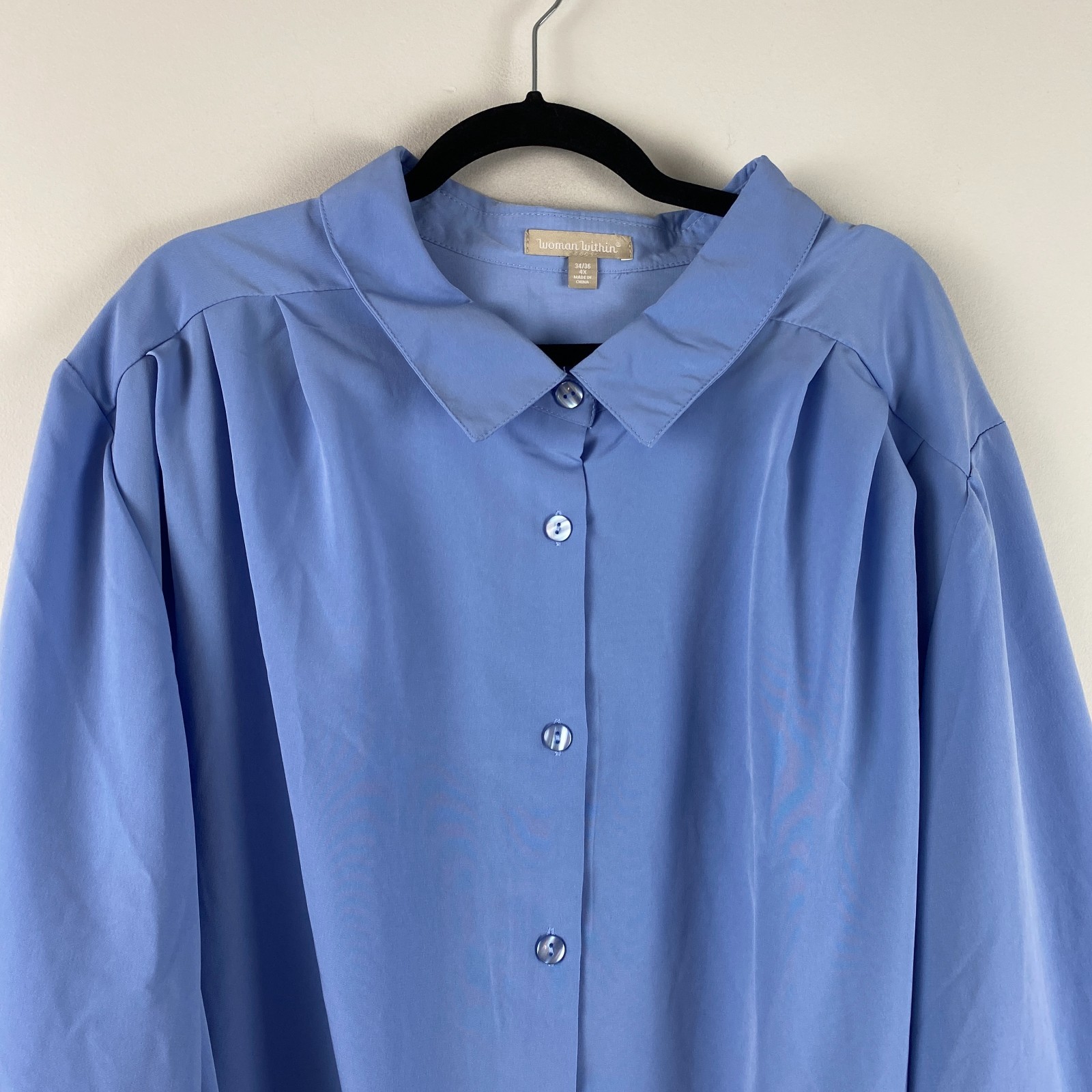 Woman Within Button Up Tunic Shirt Size 4X Blue 3/4 Cuffed Sleeve