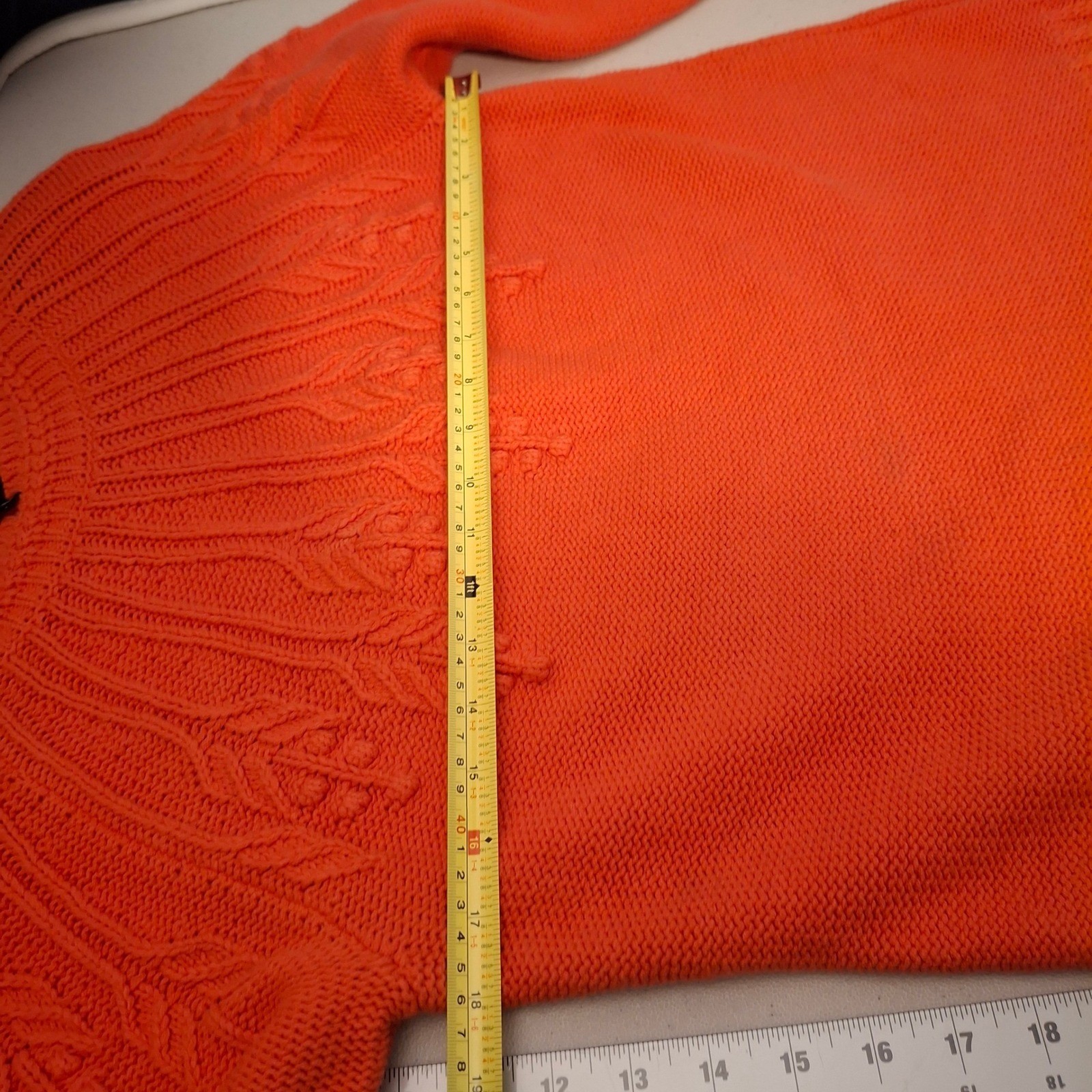 Talbots Women Orange Crew Neck Cable Knit Sweater Cotton Acrylic Blend Size M
