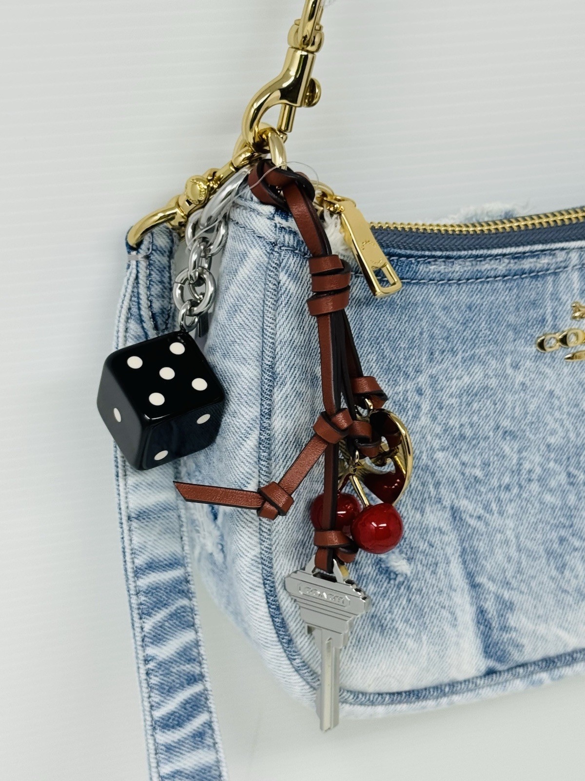 NWT COACH CDY76 Teri Shoulder Bag In Loved Denim With Charms /Light Indigo