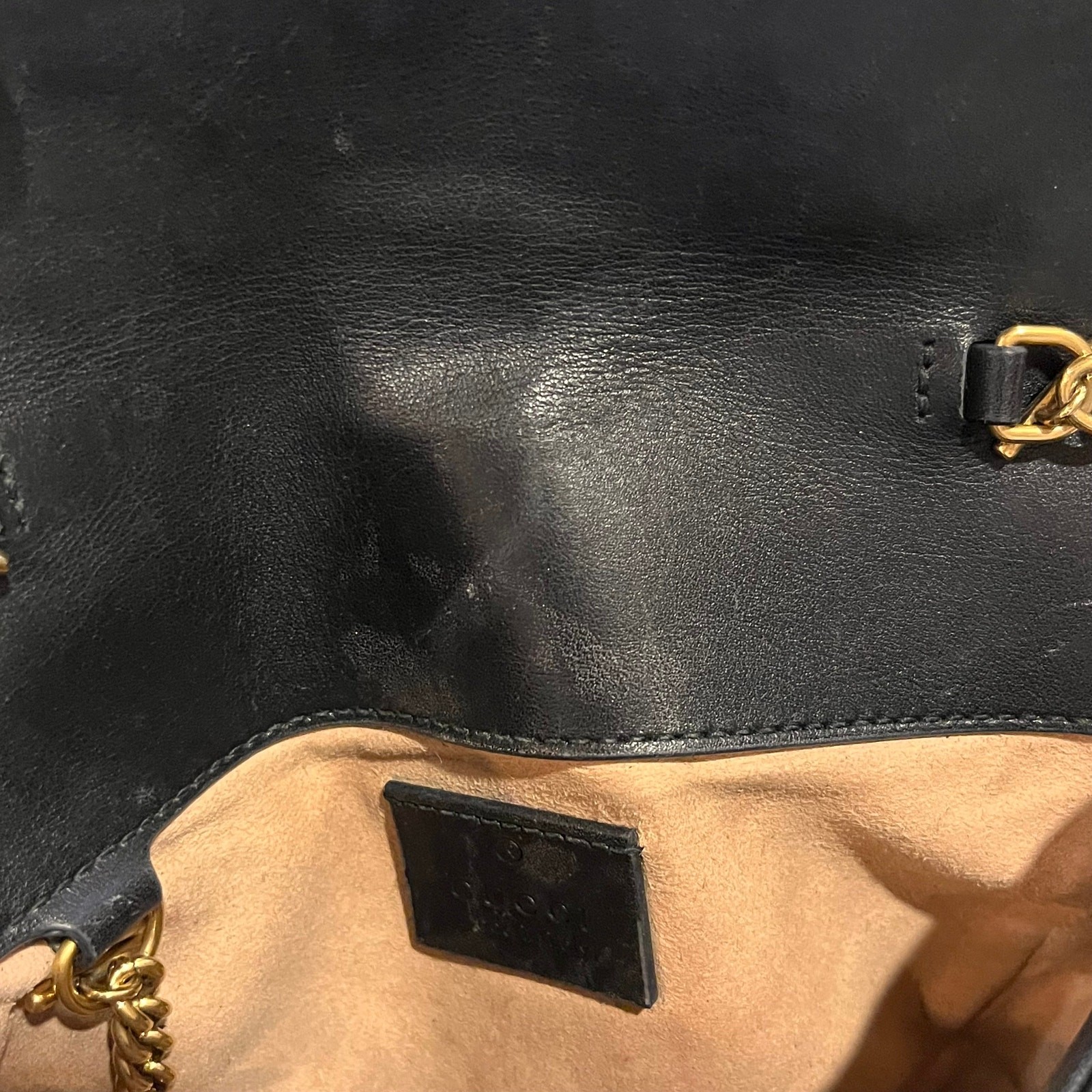 GUCCI GG Marmont Super Mini Black Calfskin Matelassé Crossbody