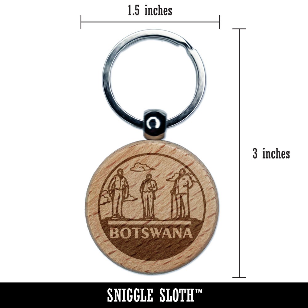 Botswana Three Dikgosi Country Engraved Wood Round Keychain Tag Charm
