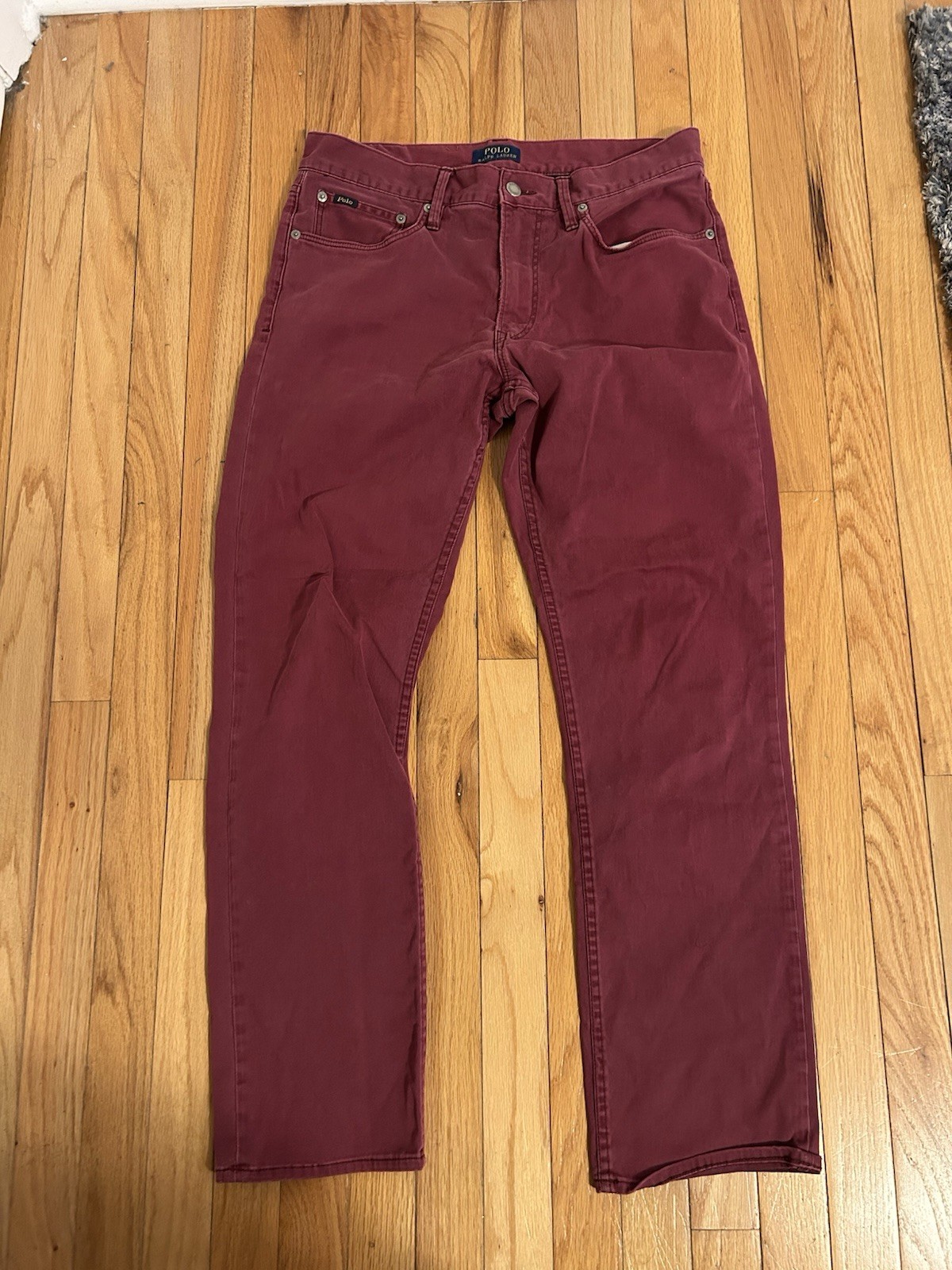Men’s Maroon Denim Stretch Straight Fit Button Zip Fly Jeans Pant Size W32 L32