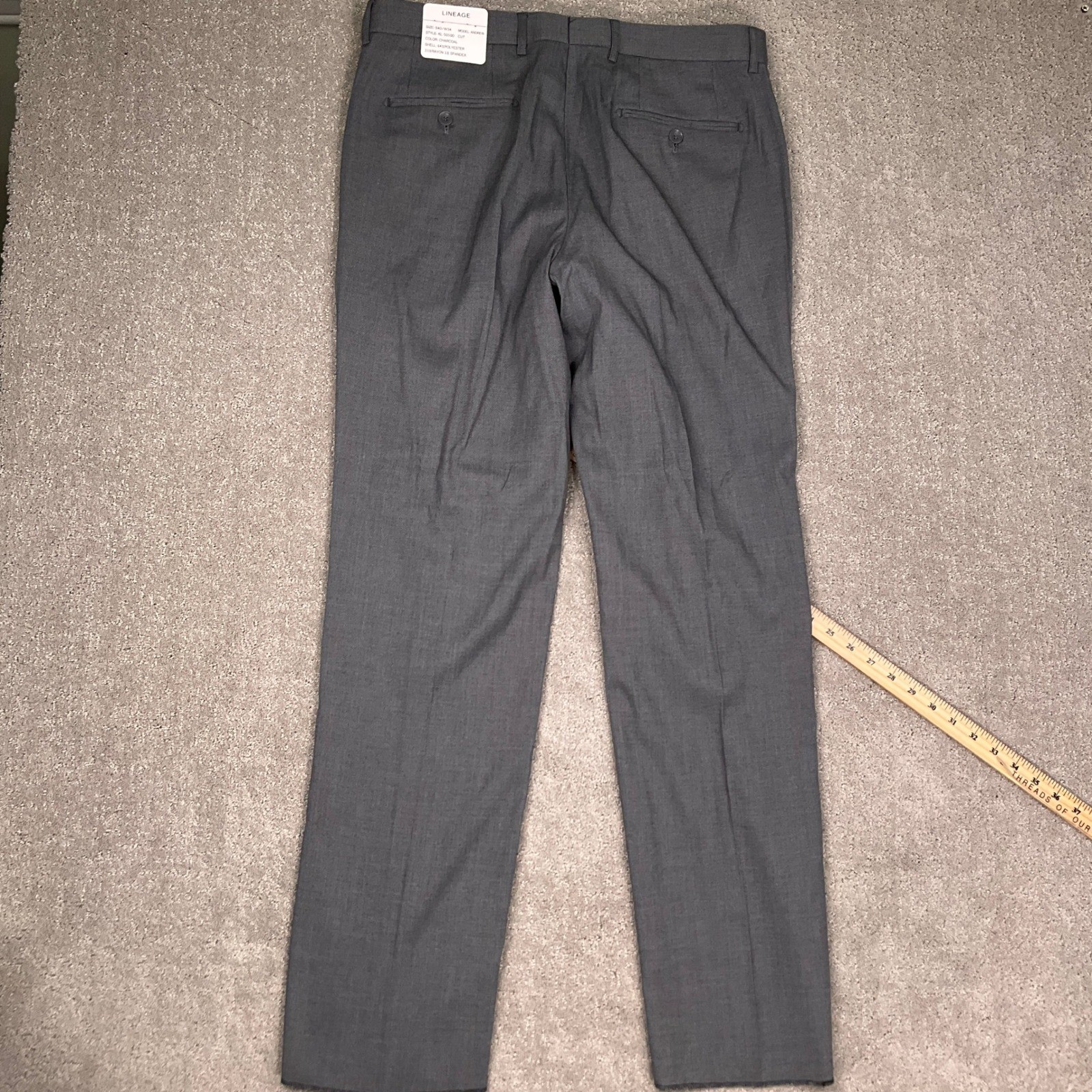 Lineage Suit Mens 40S 34W Charcoal Andrew Double Breasted Modern Fit Unhemmed