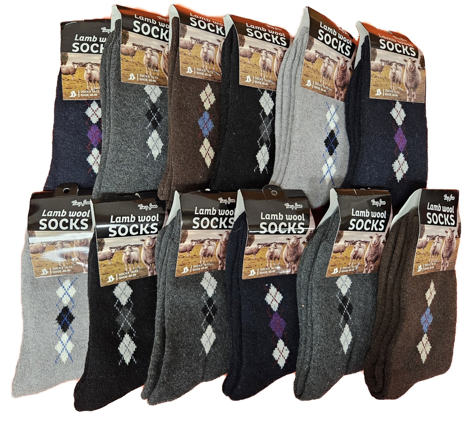 Men Lamb Wool Socks, 12 Pack – Thick Warm Winter Cold Weather Thermal Crew Socks