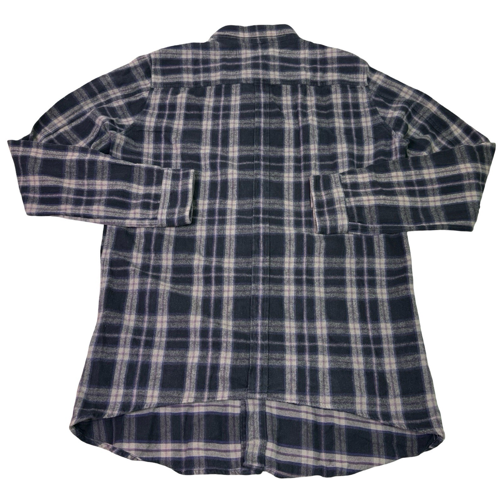 Robert Geller Shirt Men’s 52 Black Purple Plaid Lightweight Flannel Long Front