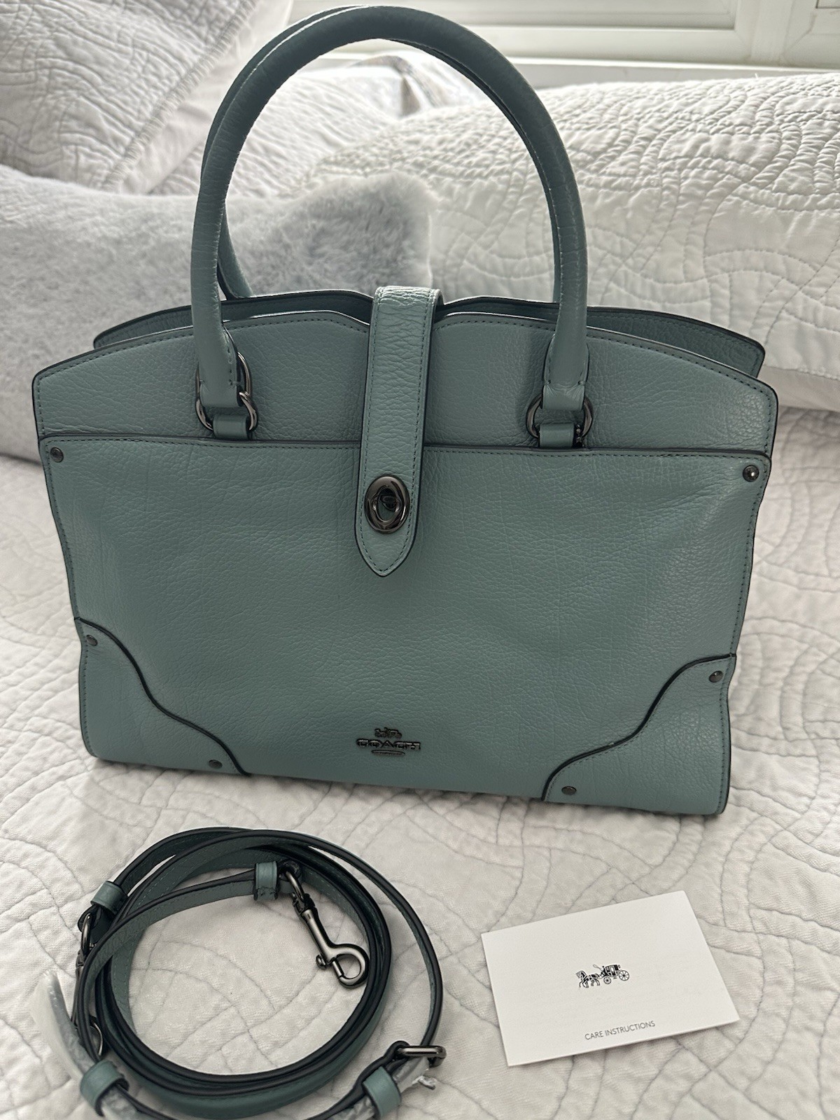 NWT Coach Mercer 30 Satchel Crossbody Cloud Blue Grain Leather 37575