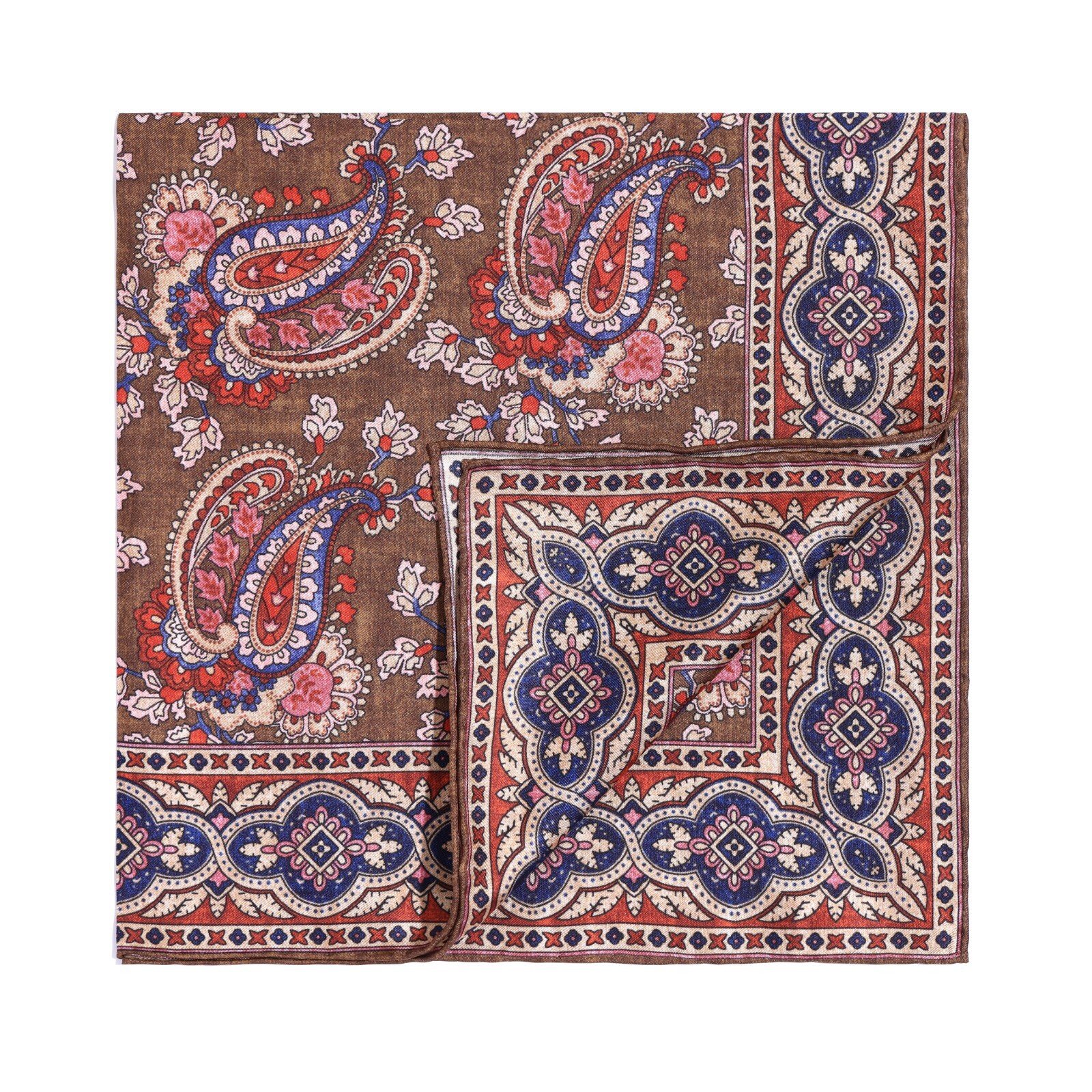 19th Century Vintage Style Men’s 100%Silk Twill Pocket Square Brown Paisley 21″