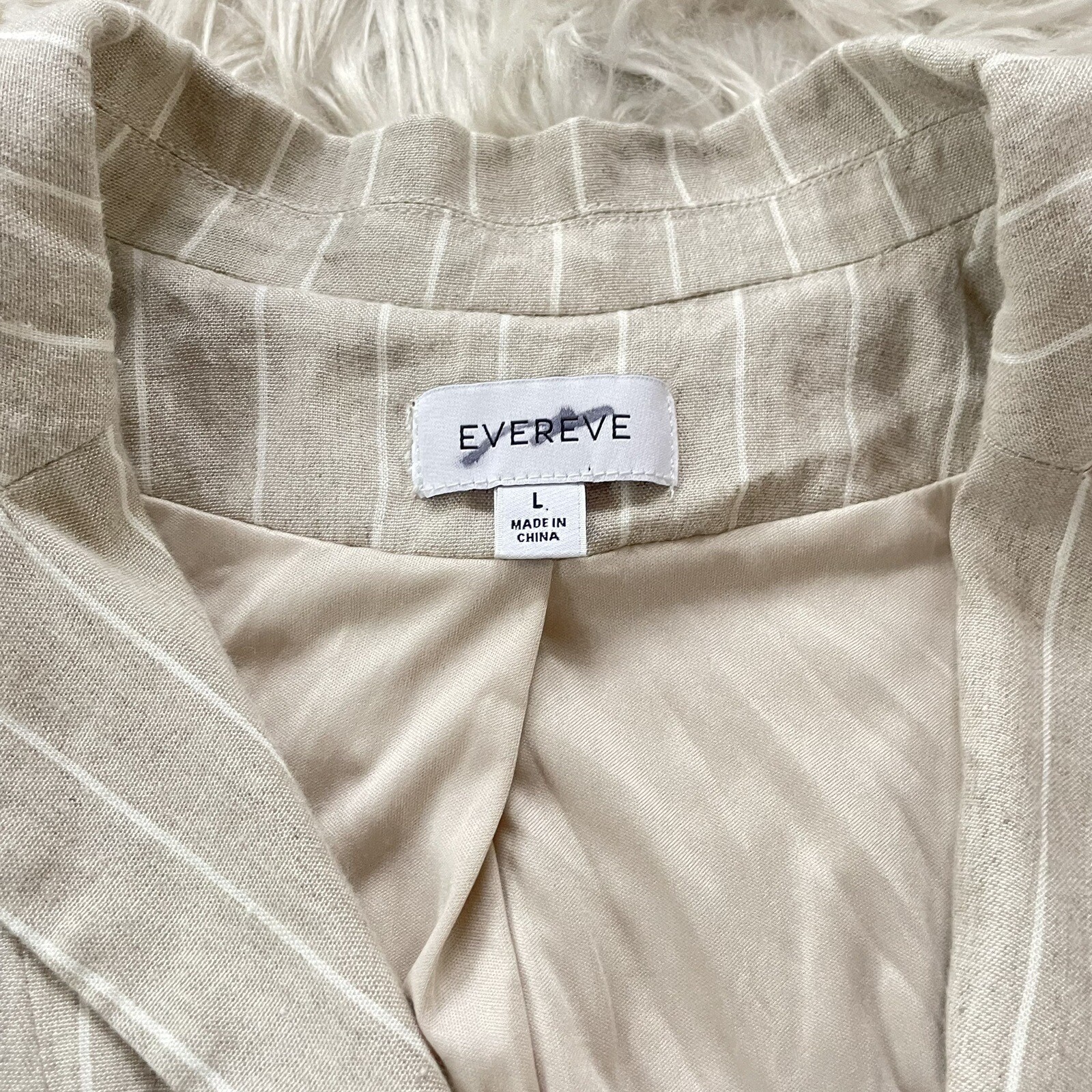 Evereve Clarkson Blazer Womens Large Linen Tan Pinstripe Office Academia Preppy