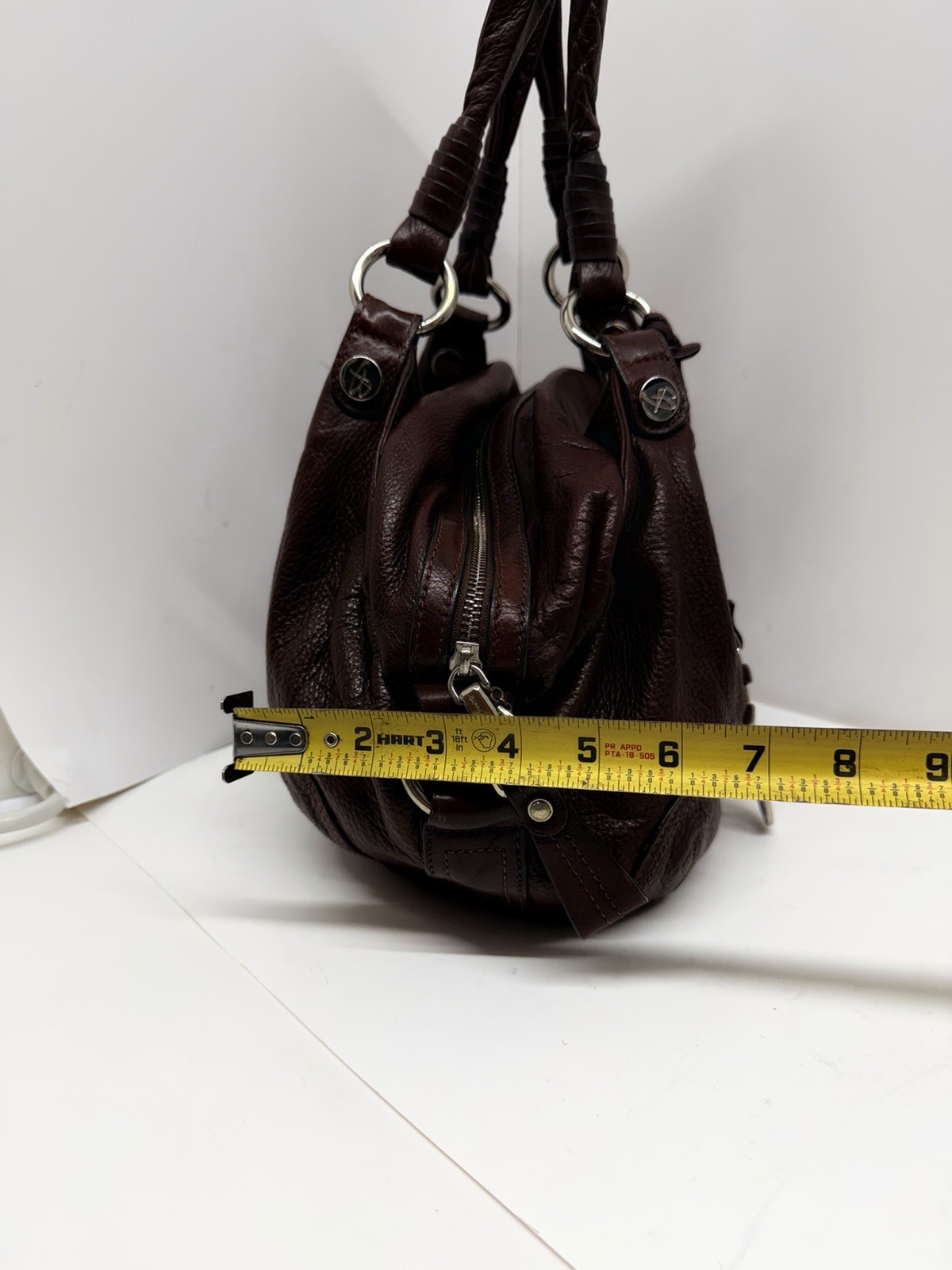 B. Makowsky Brown Pebbled Leather Shoulder Bag Satchel Purse Braided Handles