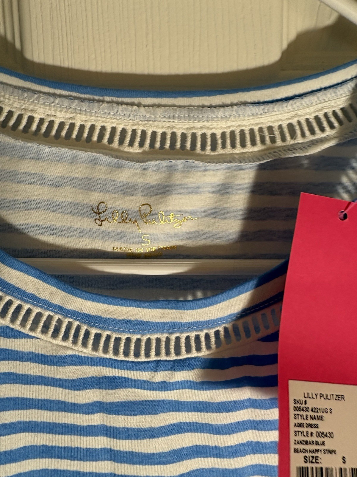 Lilly Pulitzer Women S Agee Zanzibar Dress Blue White Stripes Eyelet Sleeves