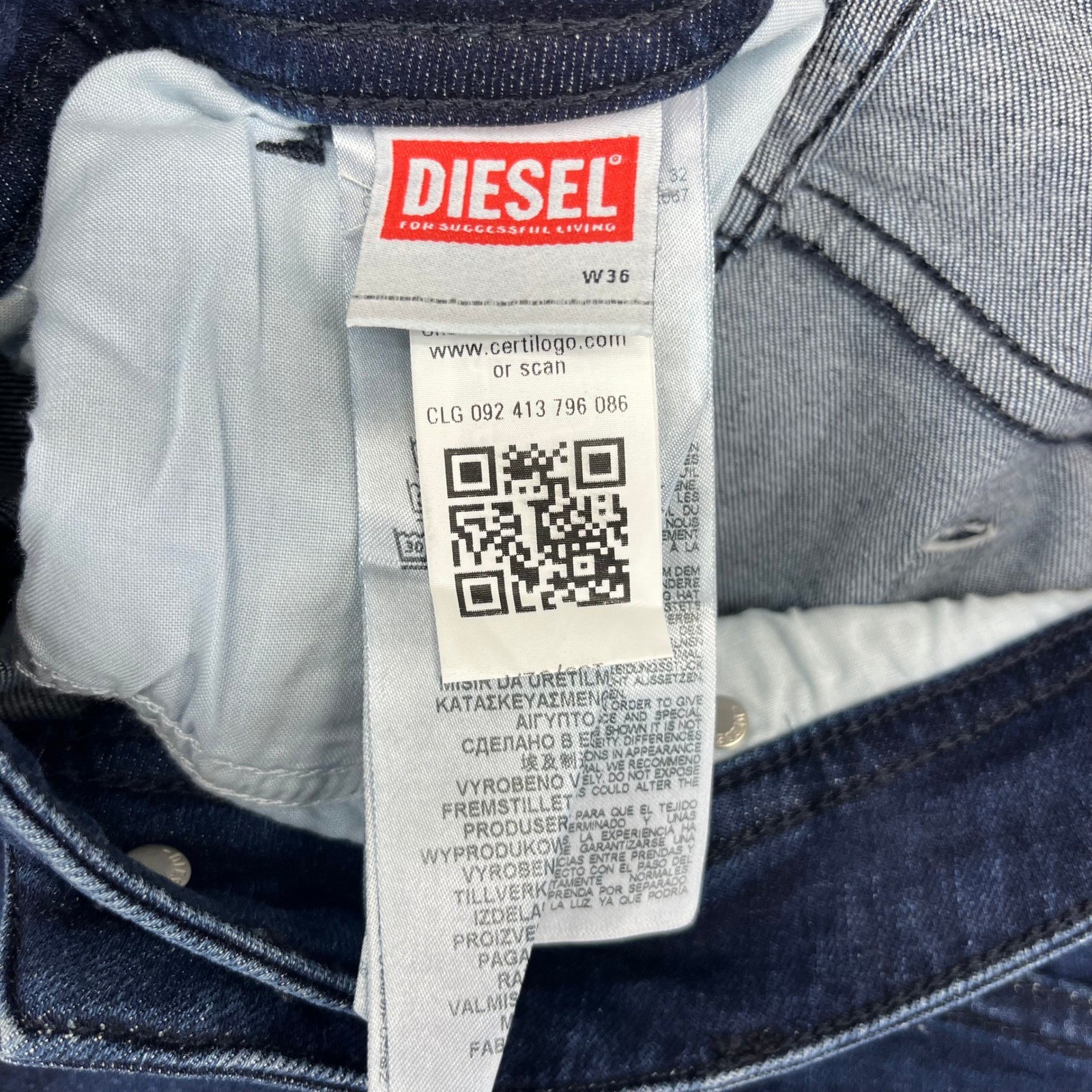 Diesel Thommer-R Slim Jeans Mens 36×32 Dark Blue Wash Stretch Denim Trousers NEW