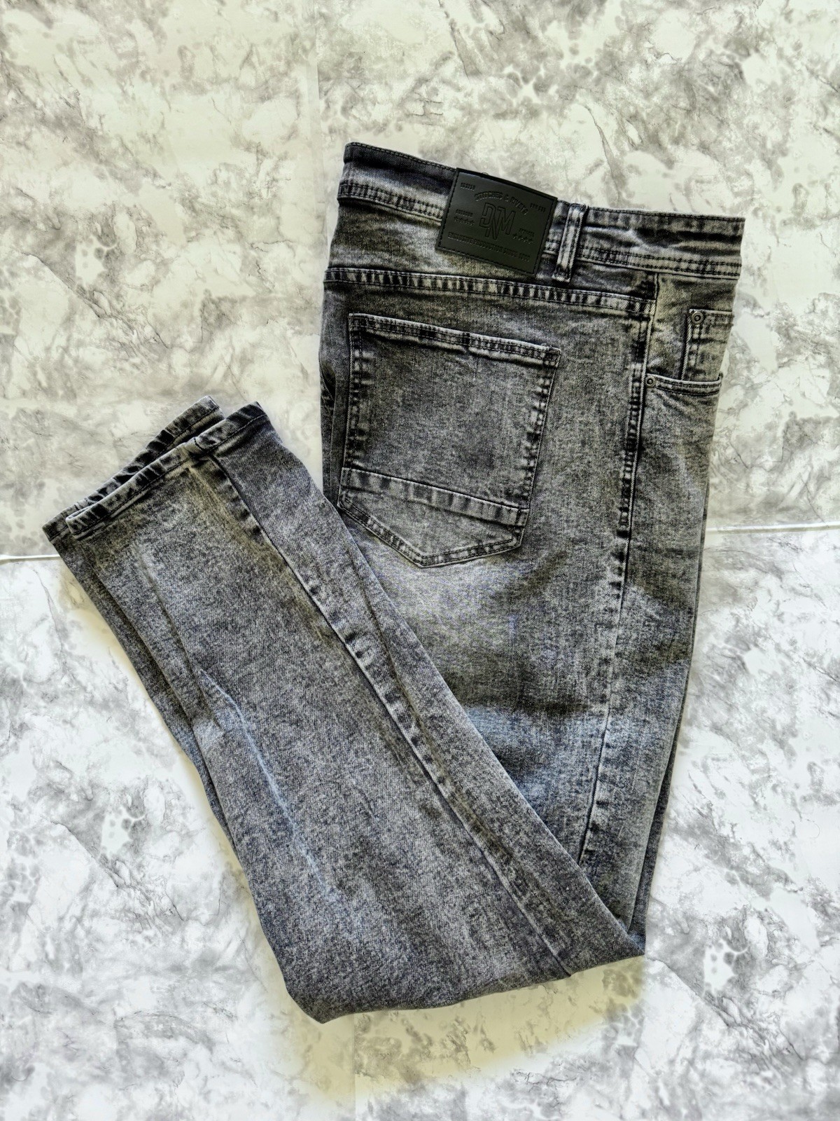 Stitches & Rivets Men’s Acid Wash Slim Fit Jeans 38W X 32L Black