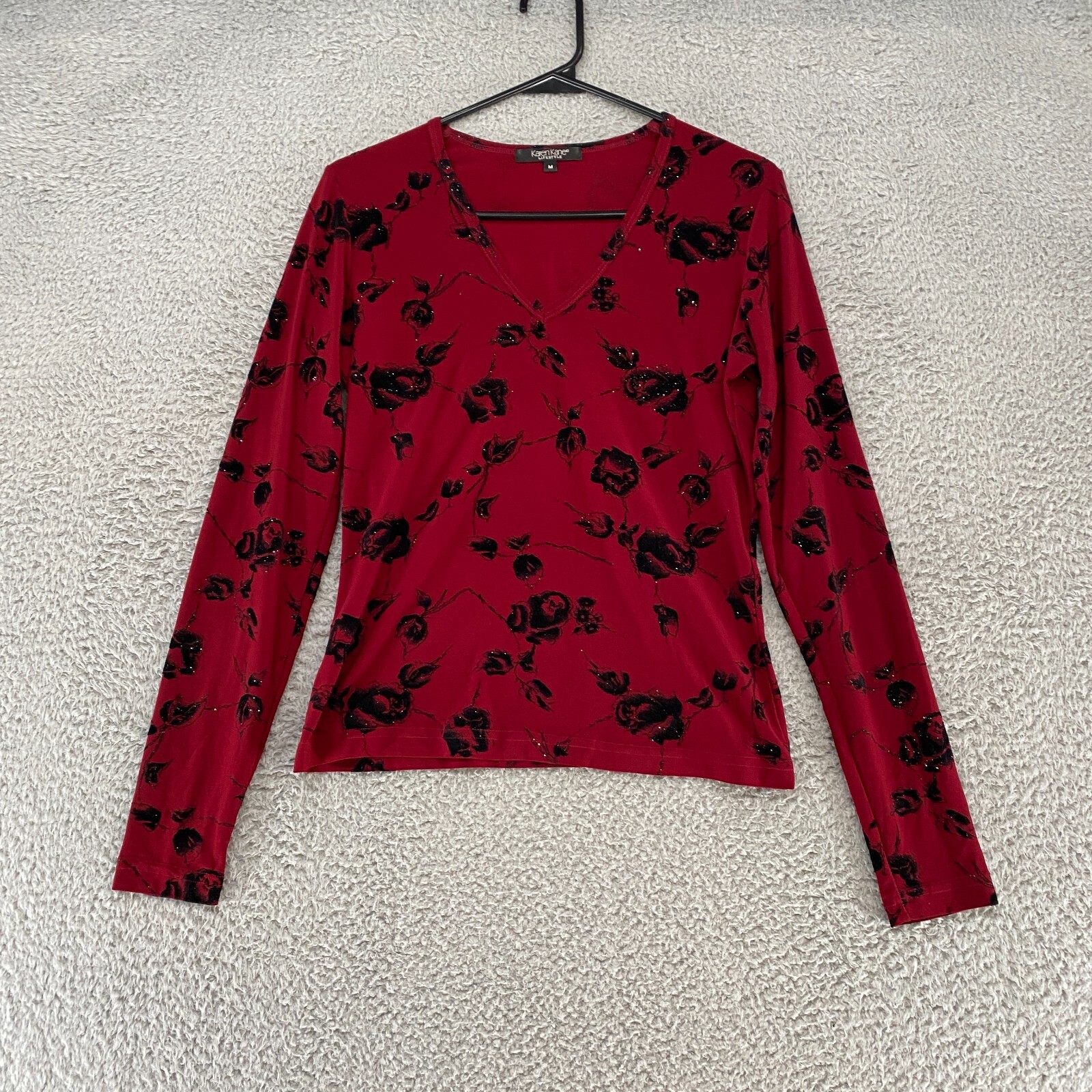 Karen Kane Y2K Top Womens Medium Fairy Grunge Whimsigoth Velvet Dark Floral