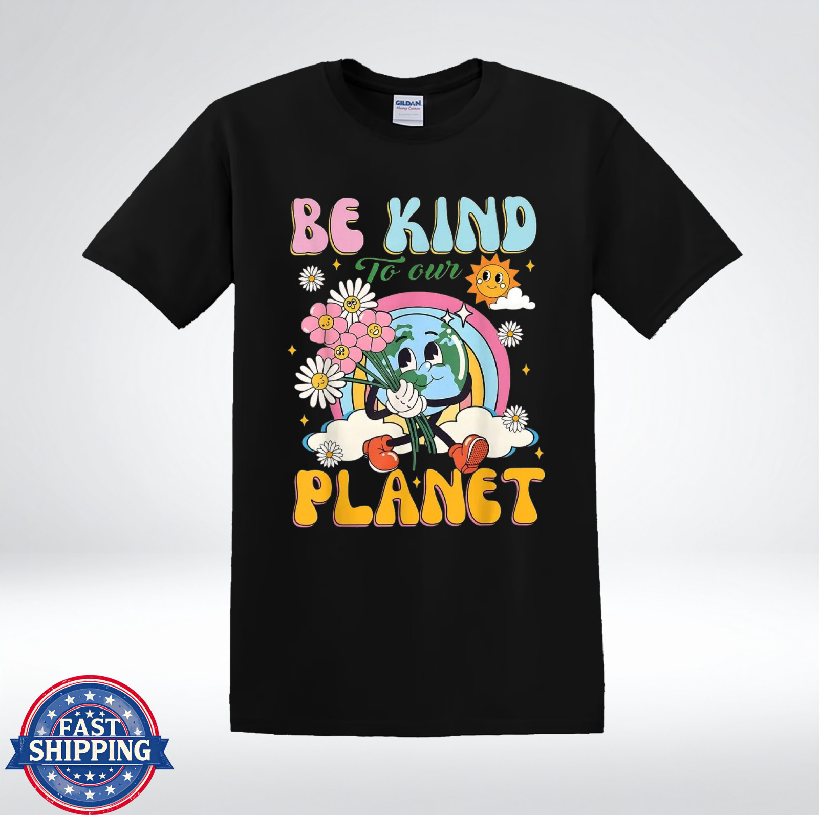 Be Kind To Our Planet Shirt Cute Earth Rainbow Eco Graphic T-Shirt
