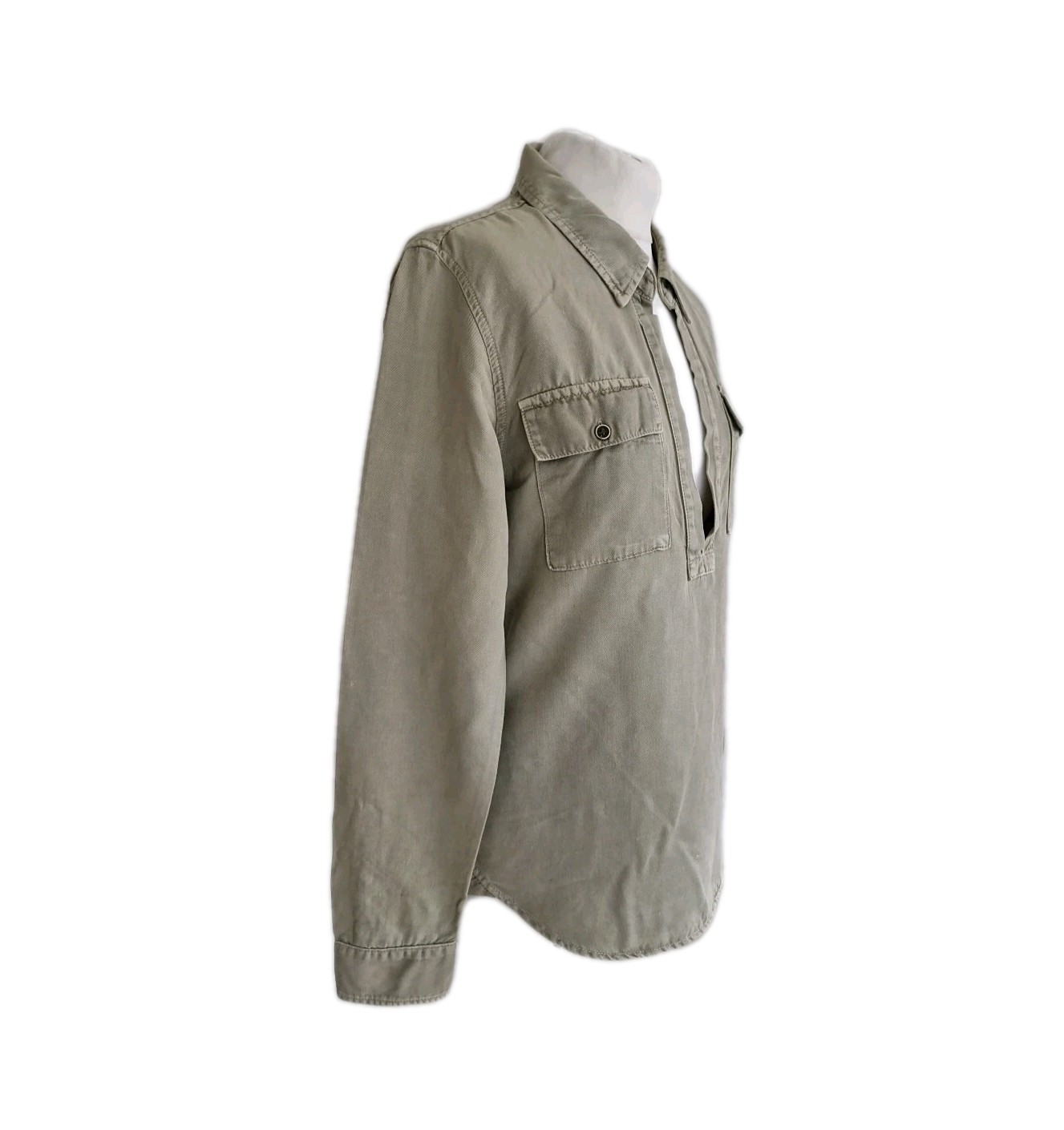 Mother The Frenchie Slipover Cotton Blend Military Green Shirt Womens Size Small