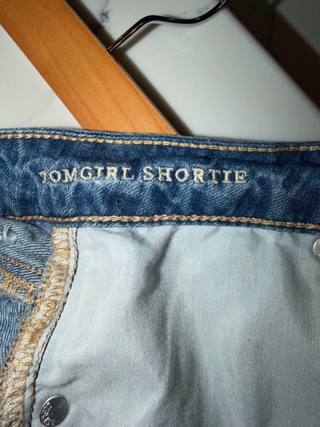 American Eagle Distressed Tomgirl Shortie Denim Shorts