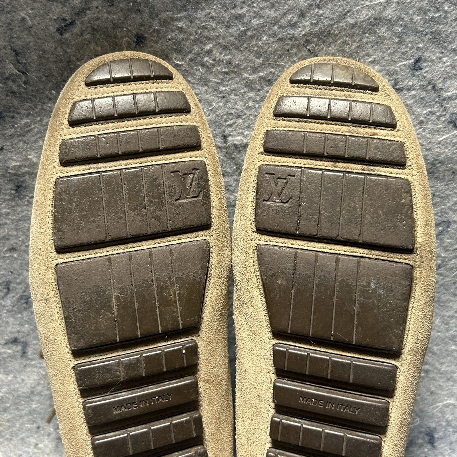 Louis Vuitton Suede TD0053 Shoes Tan Beige Size 38 Made in Italy LV