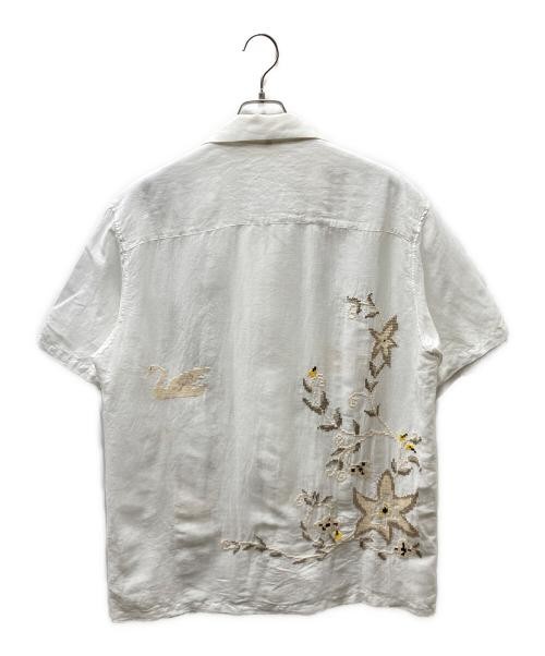 KHOKI Cross-stitch Linen Shirt Men’s White, Size L, Embroidered Cotton Blend