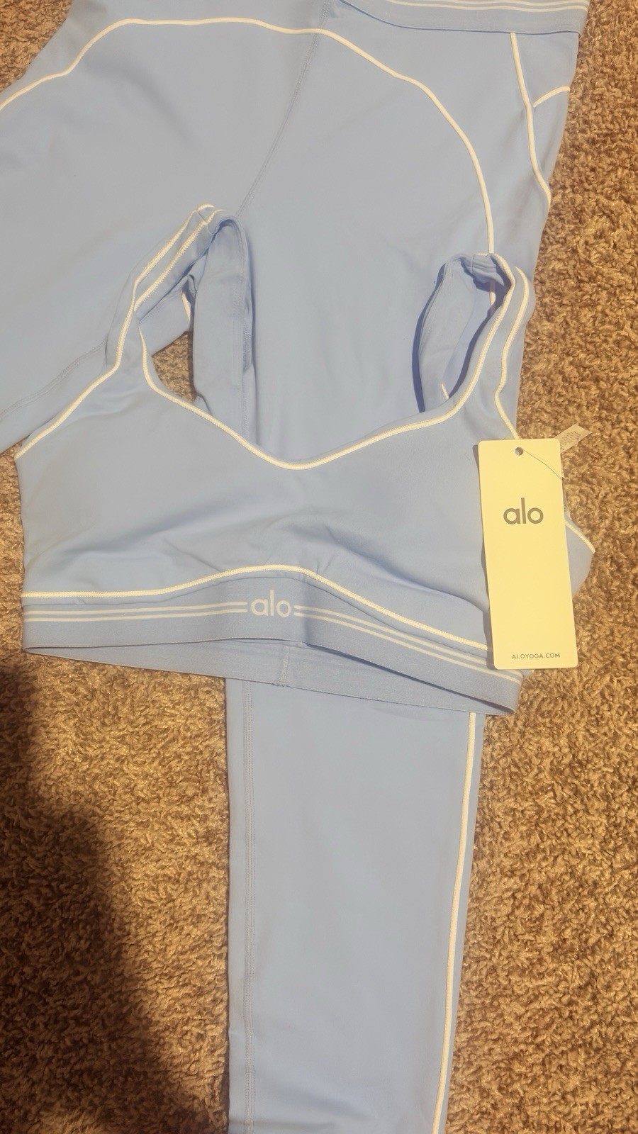 ALO Blue 2-Piece Yoga Athleisure Set Sports Bra & Leggings Logo Size S