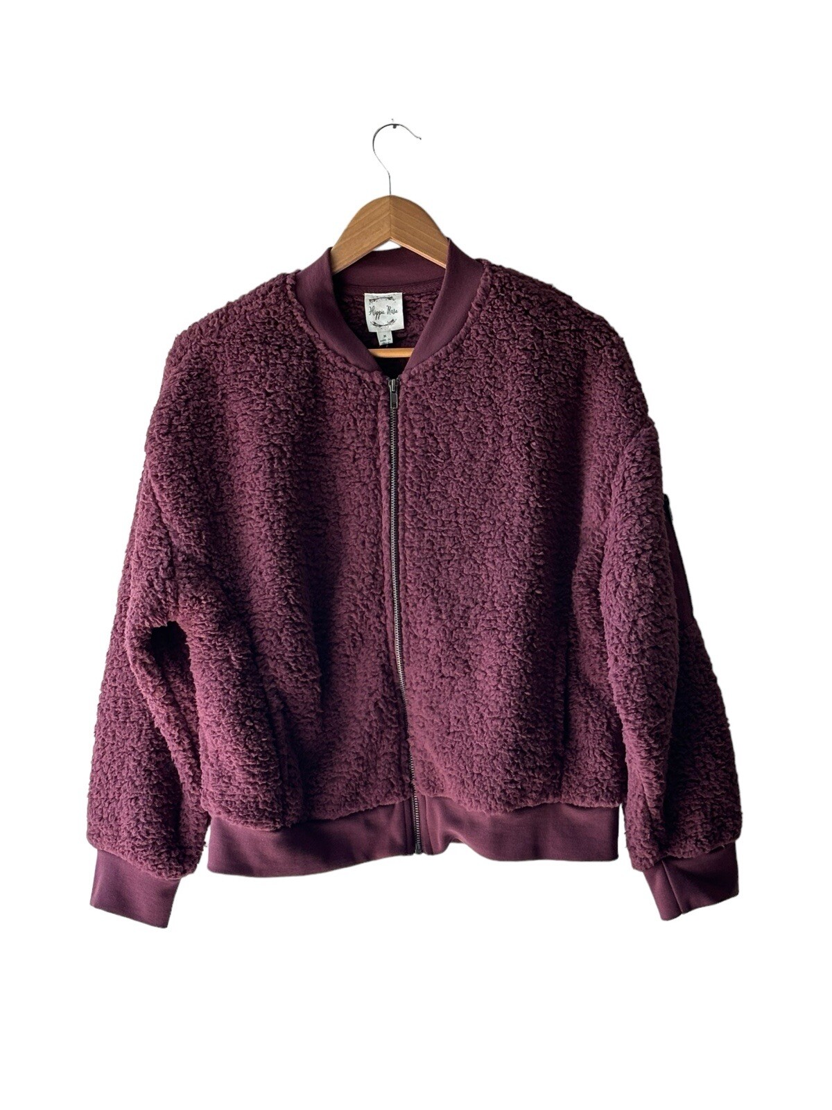 Hippie Rose Juniors Size M Deep Plum Sherpa Fleece Boxy Bomber Jacket – New