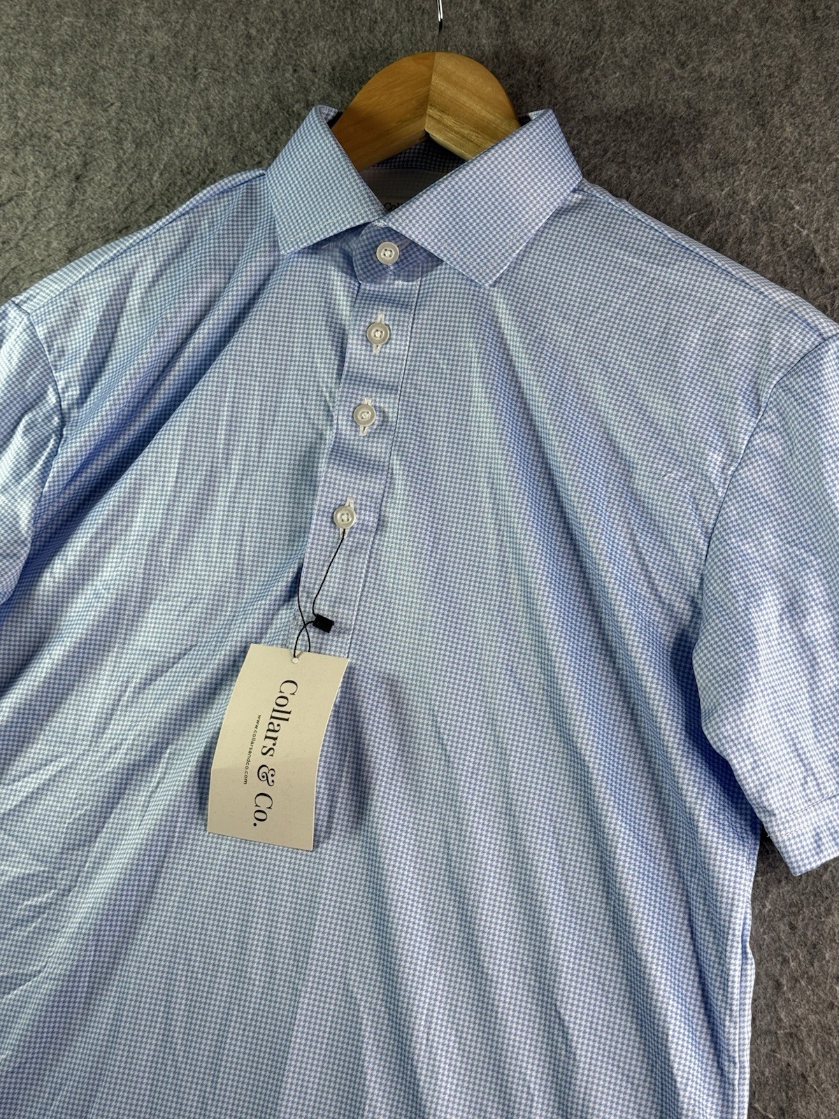 Collars & Co Blue Houndstooth Dress Collar Polo Shirt Men’s Small NEW
