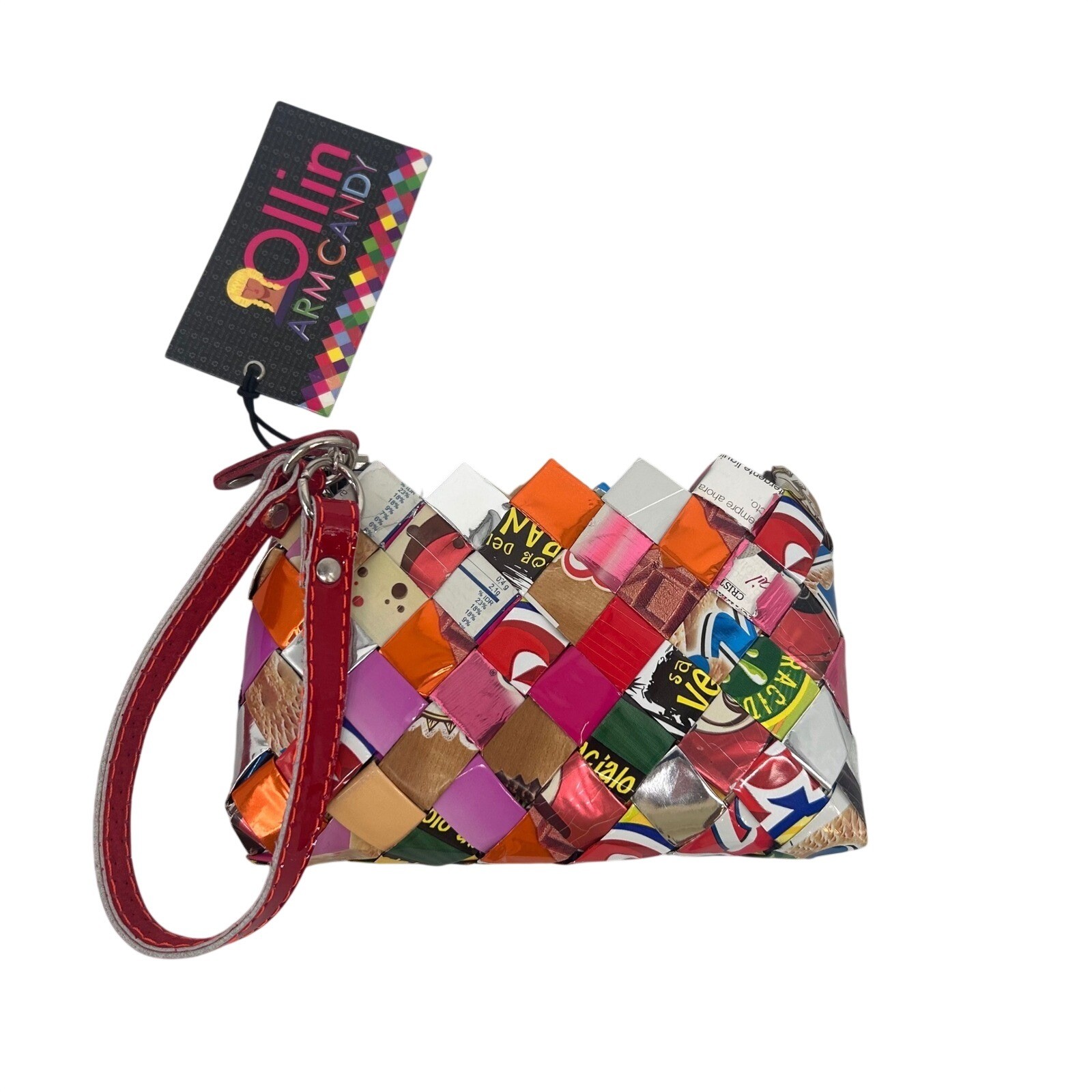 Nahui Ollin Arm Candy Woven Candy Wrapper Zip Pouch Colorful Wristlet 6″ NWT