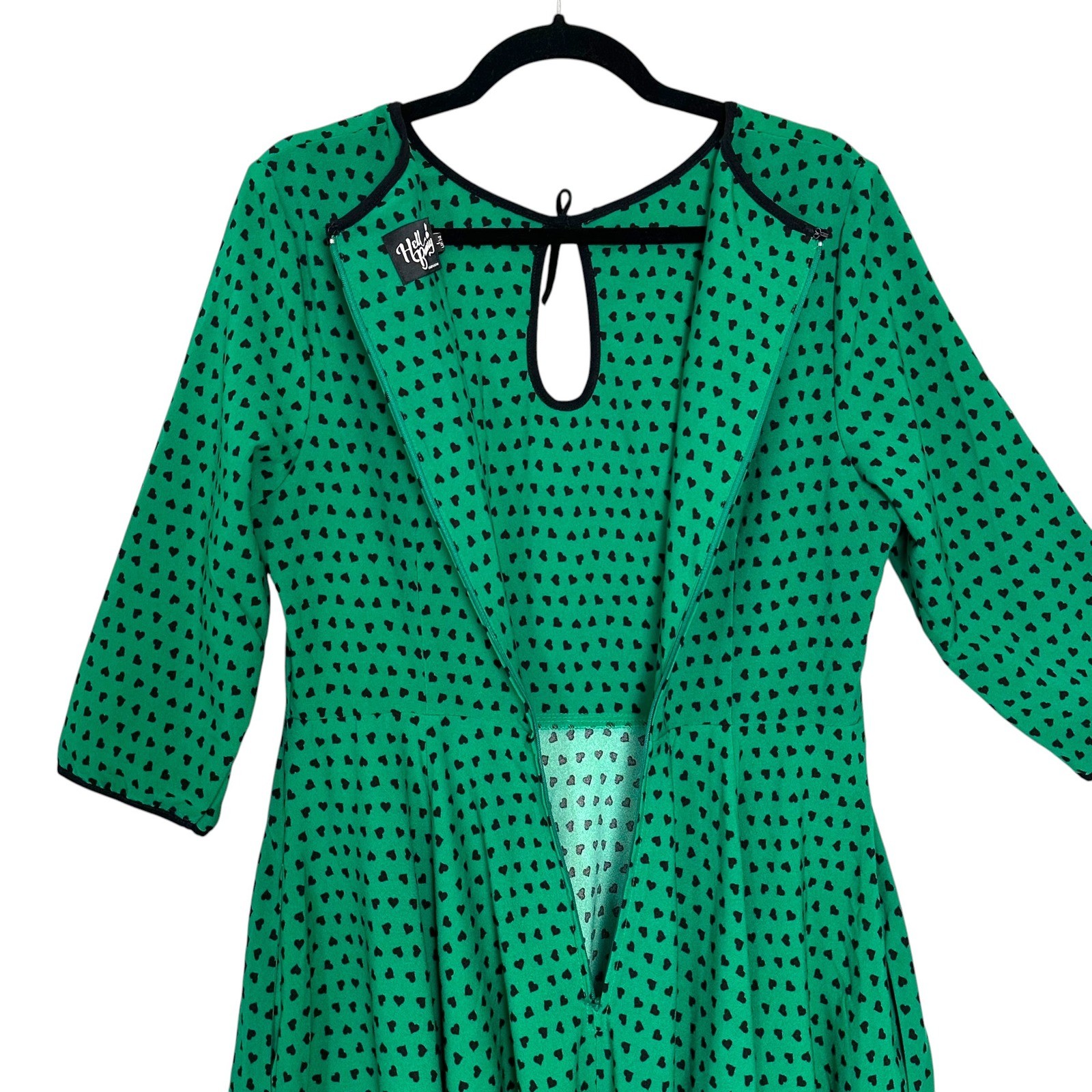 Hell Bunny Dress Paradisum 50s Keyhole Heart Polka Dot Green L Rockabilly Pinup