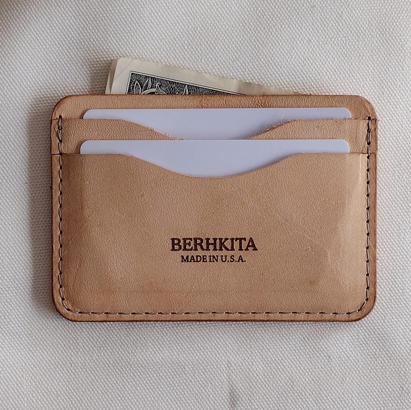 handmade natural veg tan real leather card holder 3 pocket