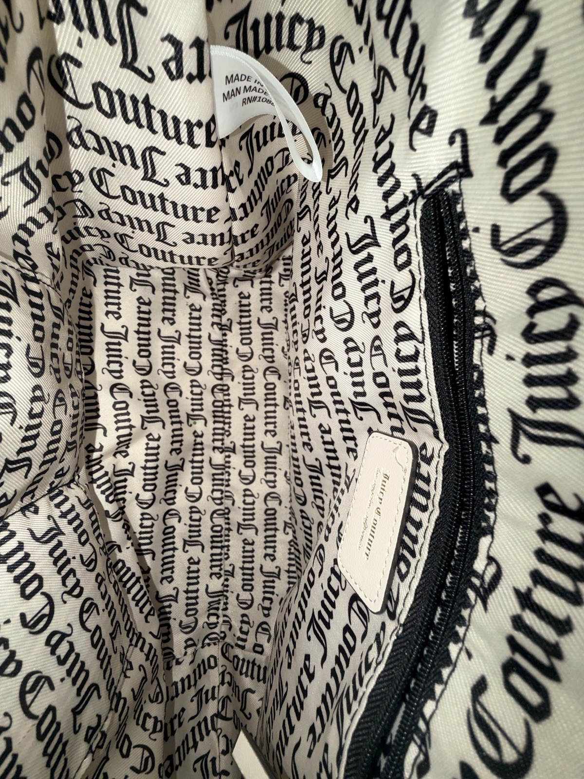 Juicy Couture Beige Large Tote Bag Zip Closure Logo Pattern Heart Charm Pockets