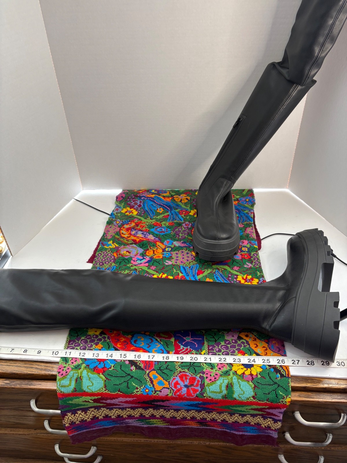 ASOS Design Italy “KAYA” Black PU Dominatrix Chunky Platform Thigh Boots 8M EUC