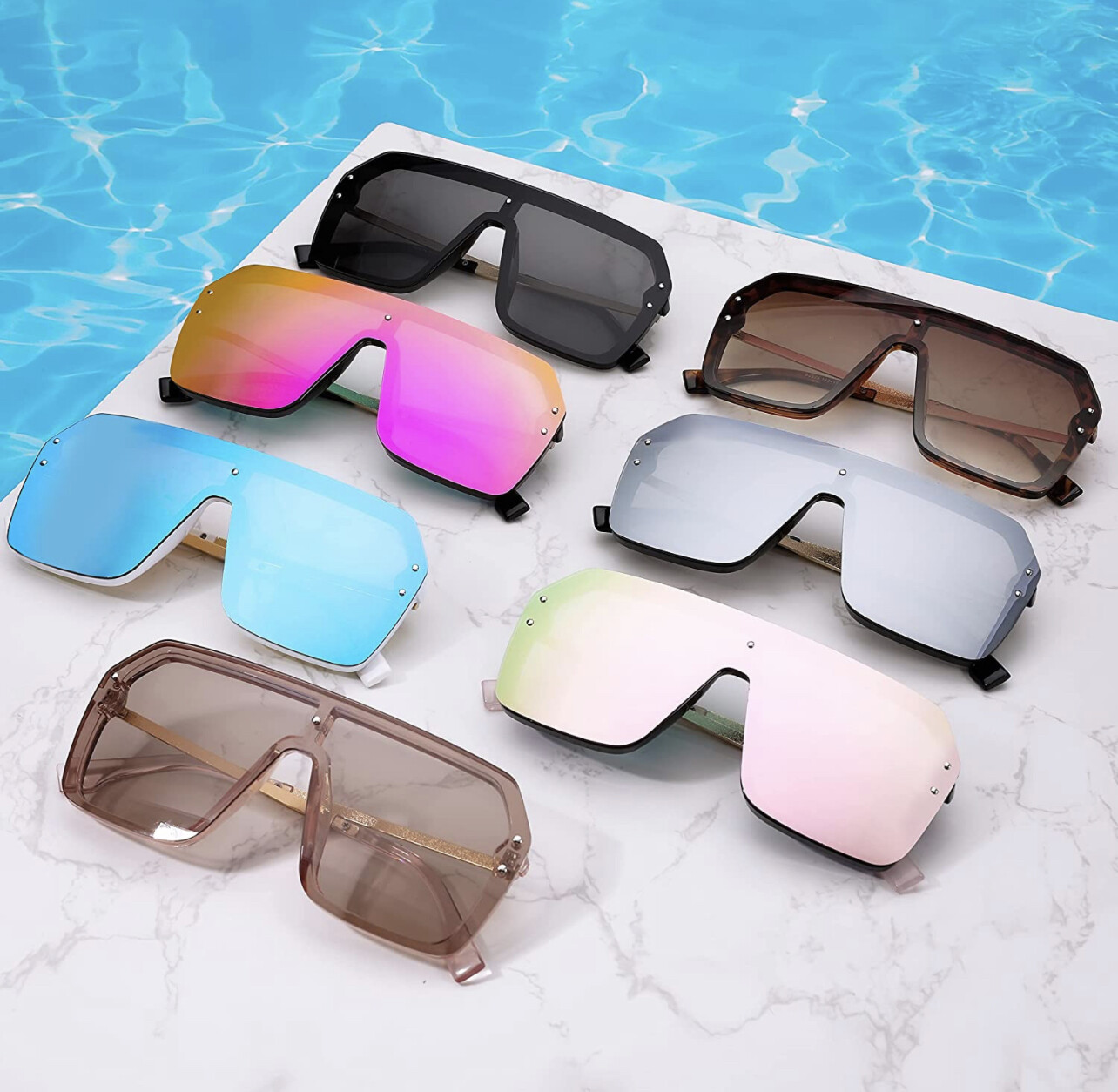Fashion Oversize Flat Mirror Lens Square Large Men’s Women’s Miami Sunglasses