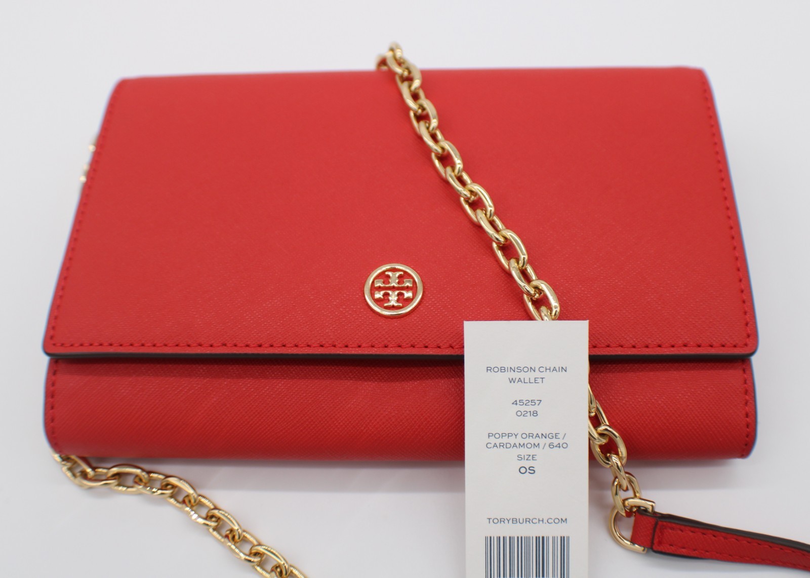 Tory Burch Robinson Chain Wallet Crossbody Bag in Poppy Orange/Cardamom