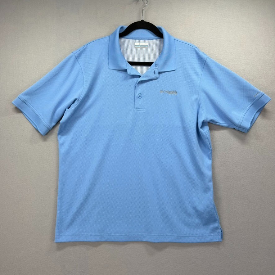 Columbia PFG Polo Shirt Mens Large Blue Omni-Wick Omni Shade Golf Performance