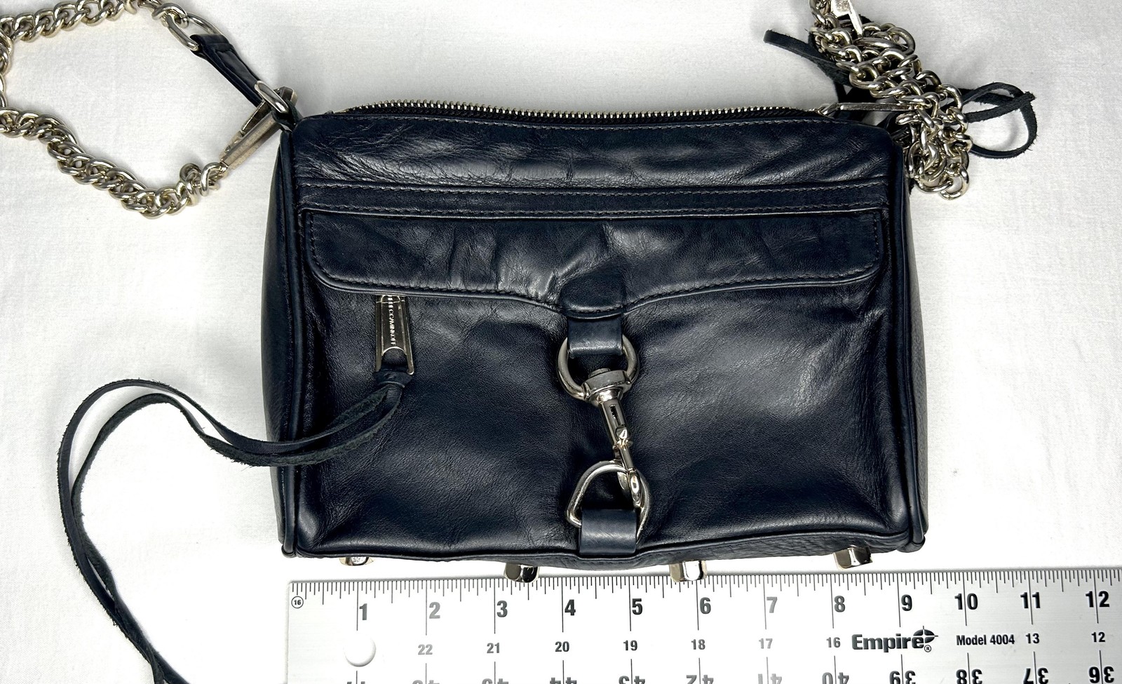 Rebecca Minkoff Purse Mini MAC Crossbody Clutch Bag Black Leather Chain Strap