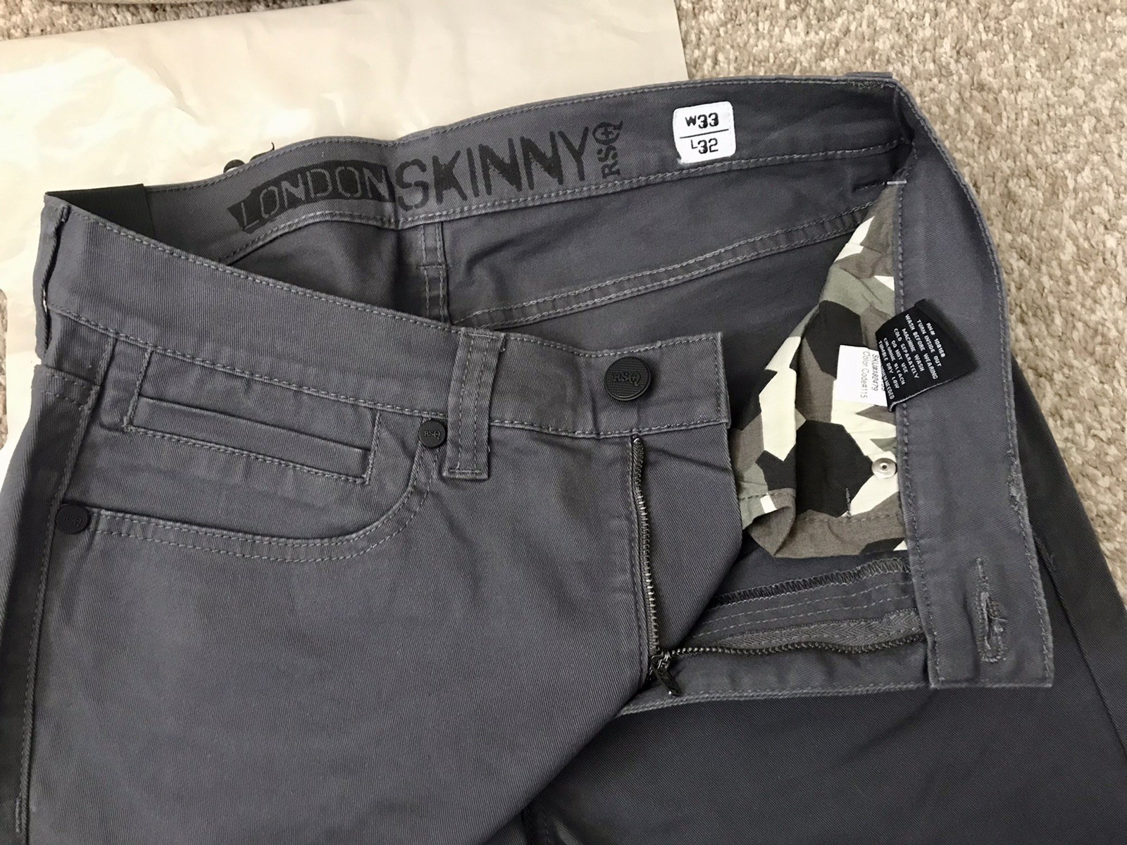 RSQ Gray London Soft Skinny Stretch Jeans Men W33xL32