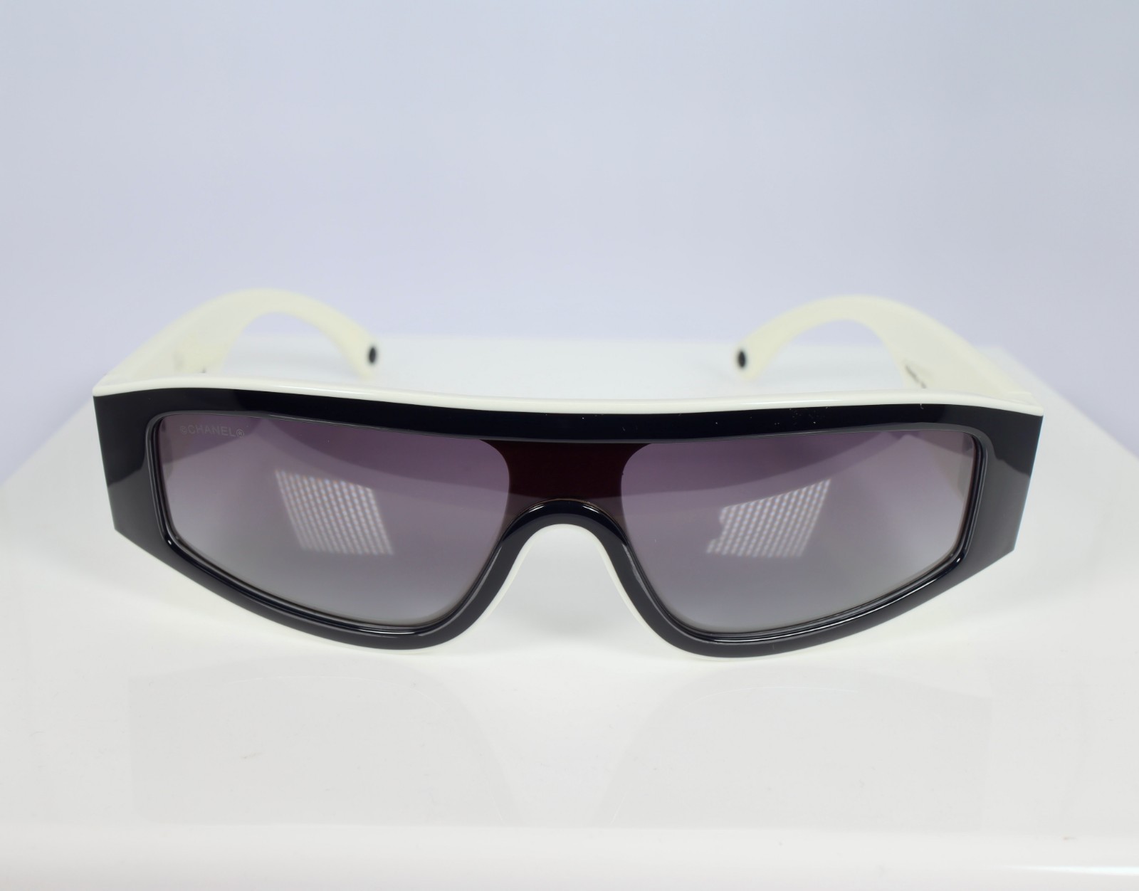 Chanel CH6057 Shield Sunglasses in Black and White with Gray Lenses