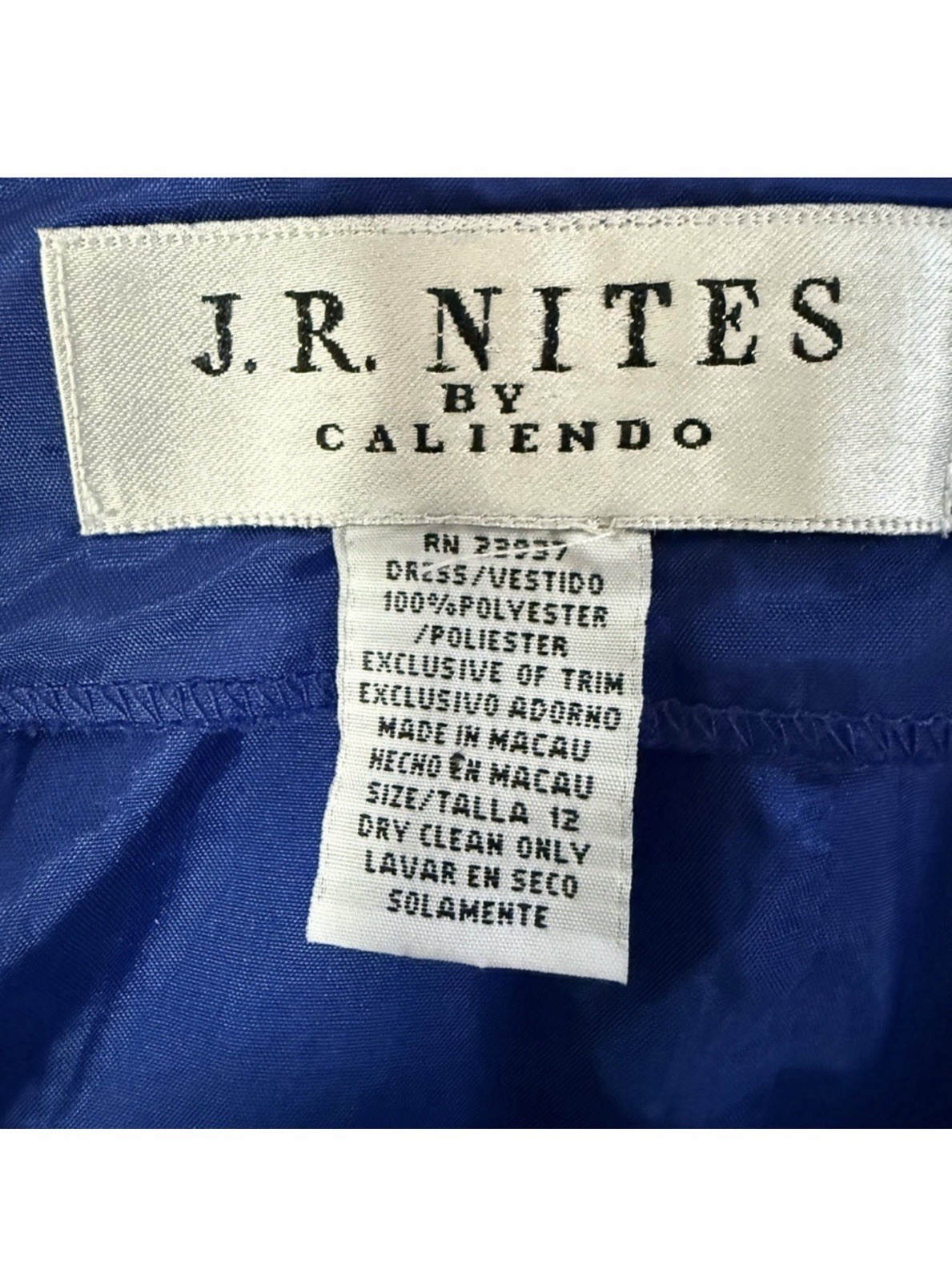 J.R. Nites by Caliendo Blue Maxi Dress Square Neck Lined Side Slit Zip 12