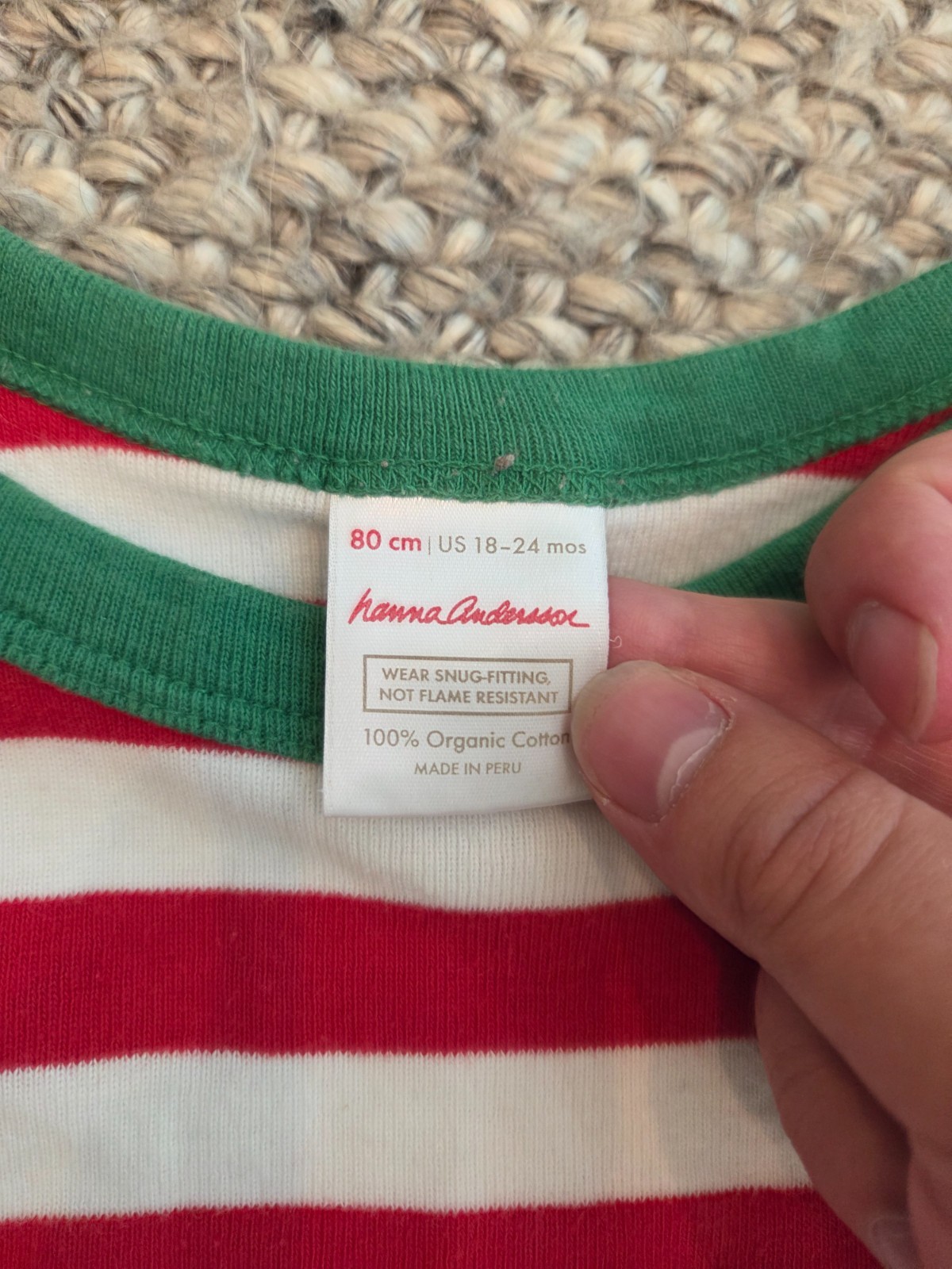 Hanna Andersson Red Green Stripe Holiday Long John Pajamas Kids 80 cm 18-24 m